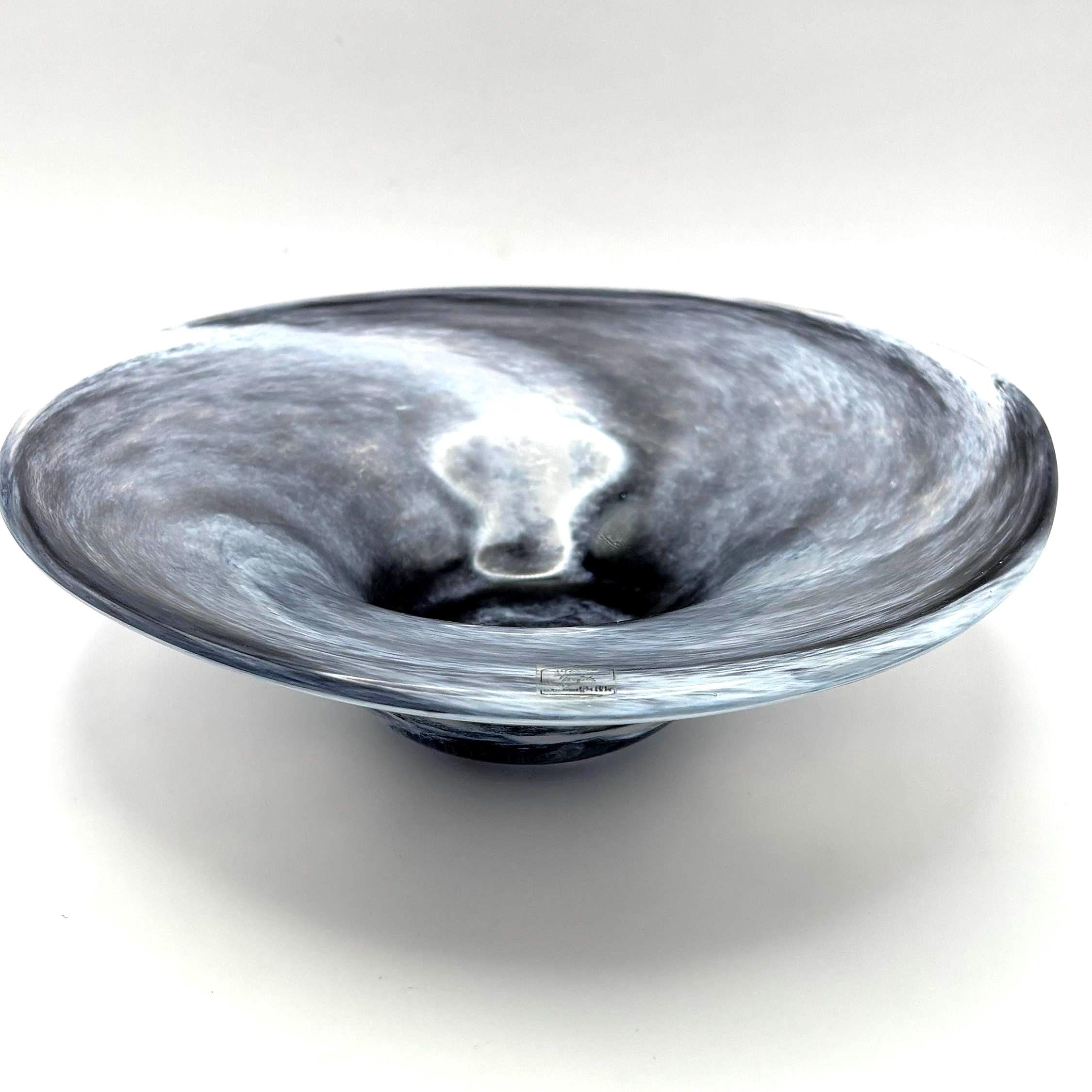 Vintage Johansson Malmö Glass Tazza Centerpiece Bowl, Signed Swedish Art Glass
