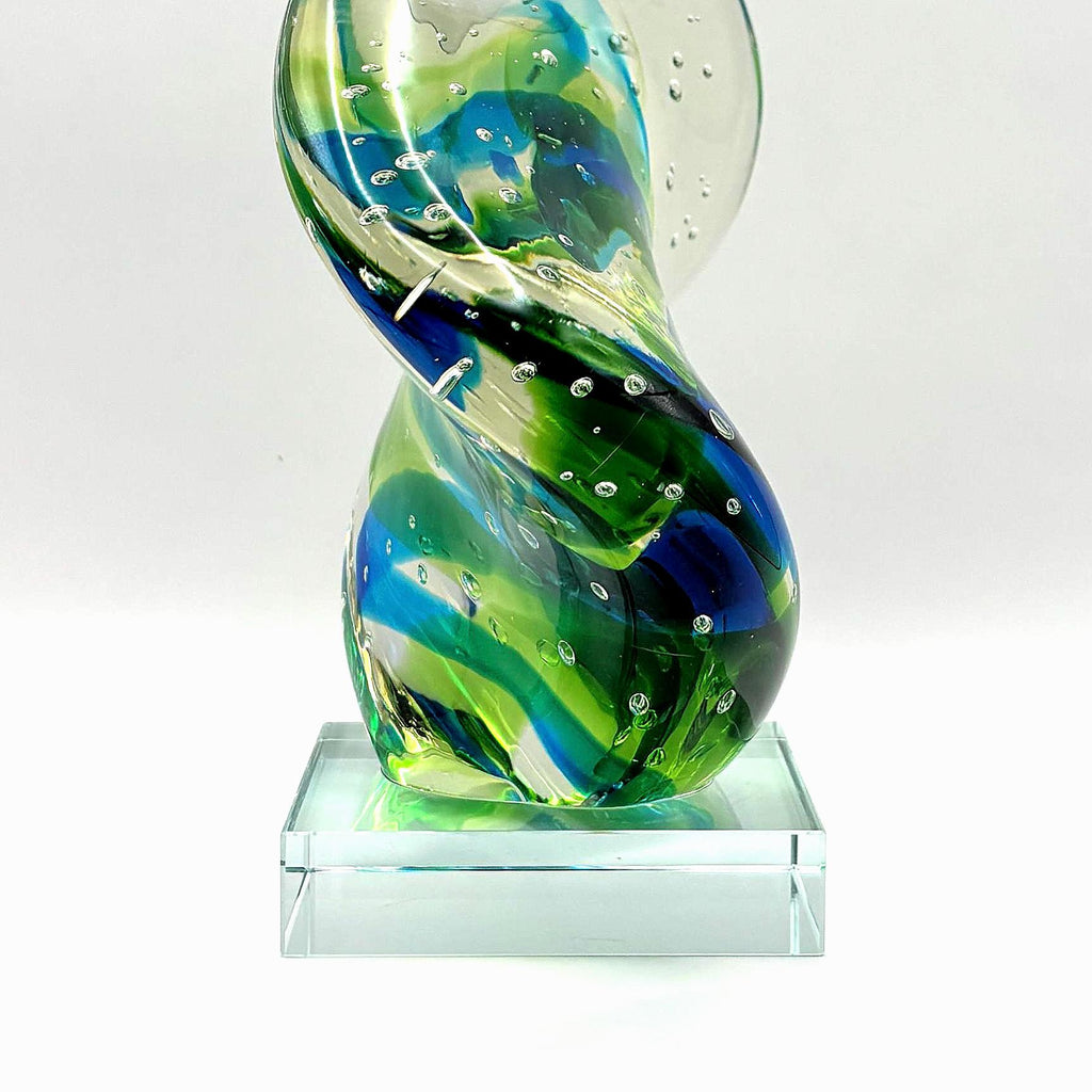 Vintage Bullicante Art Glass Sculpture, Blue Green Swirl | Mid-Century Modern