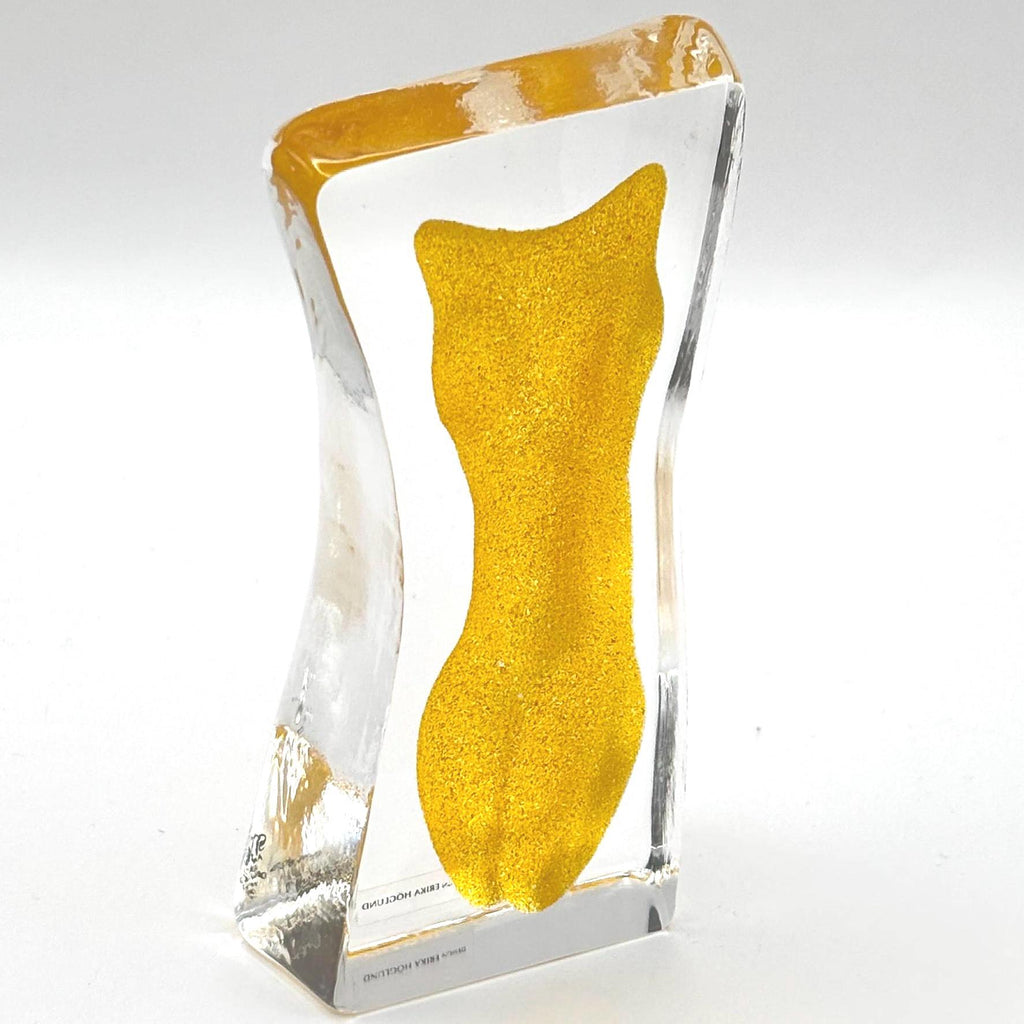 Vintage Erika Höglund Crystal Woman Sculpture, Yellow Art Glass, Målerås Sweden