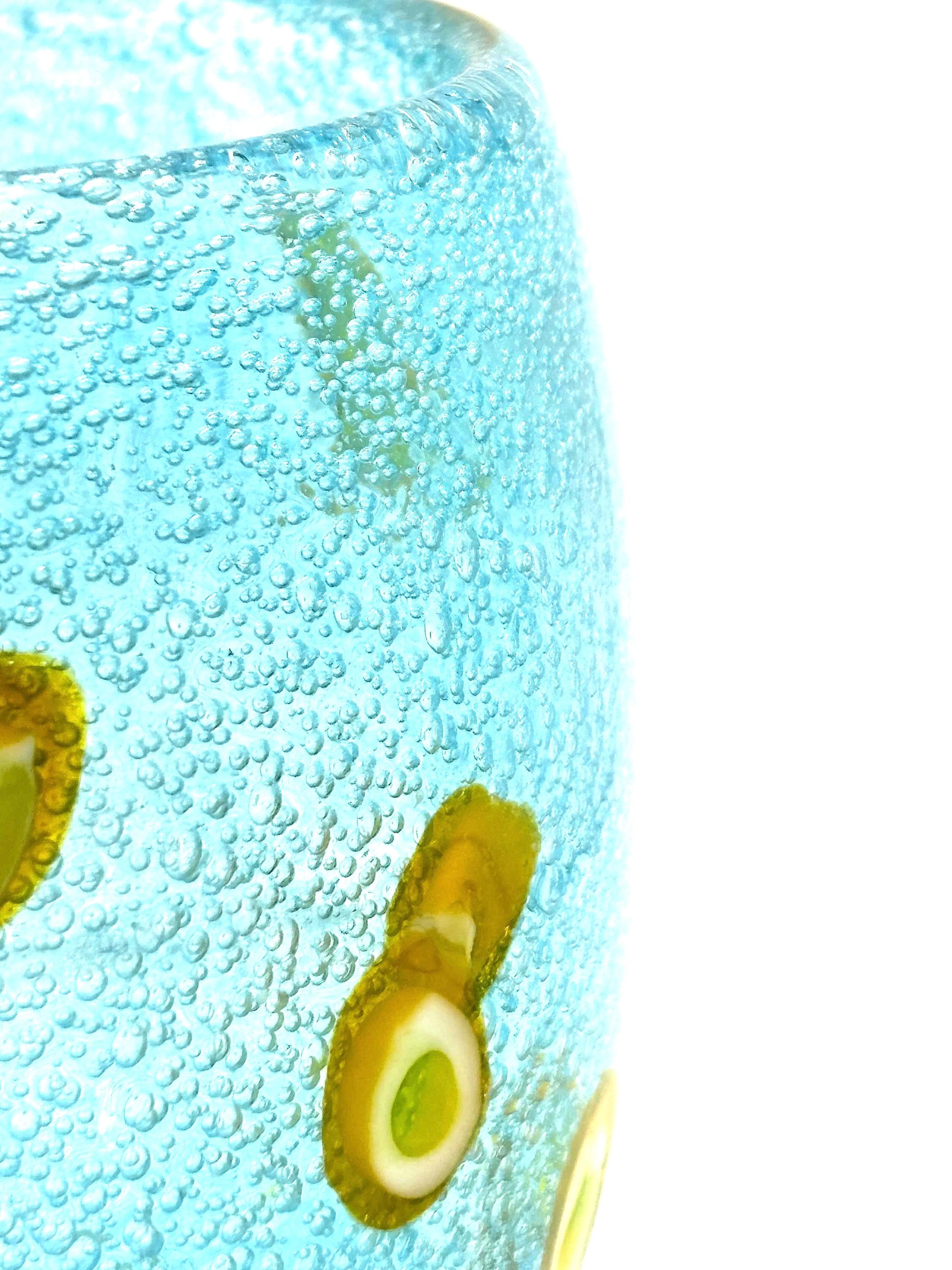 Millefiori-style, Henriques Turquoise Art Glass Tumblers | Mouth-Blown Art
