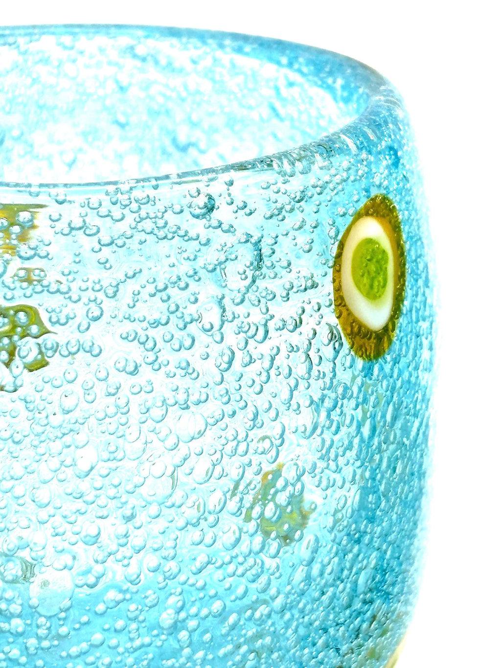 Millefiori-style, Henriques Turquoise Art Glass Tumblers | Mouth-Blown Art