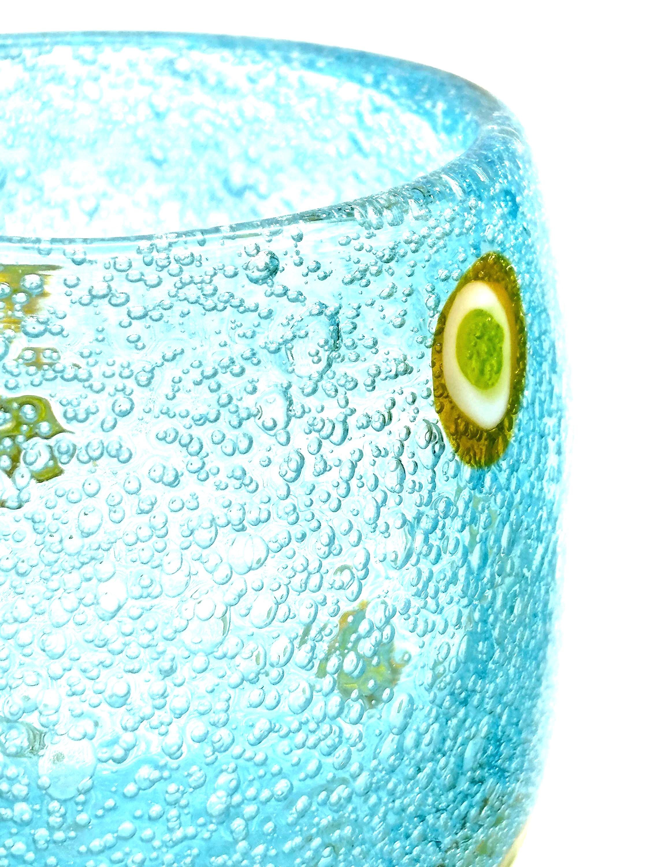 Millefiori-style, Henriques Turquoise Art Glass Tumblers | Mouth-Blown Art