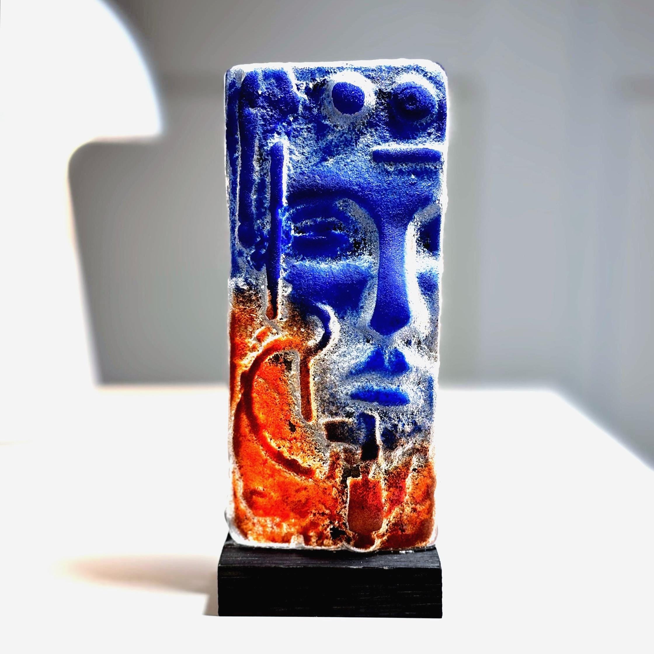 Björn Ekegren, Rare Signed Glass Face skulpture | Mid Century Modern Scandinavian