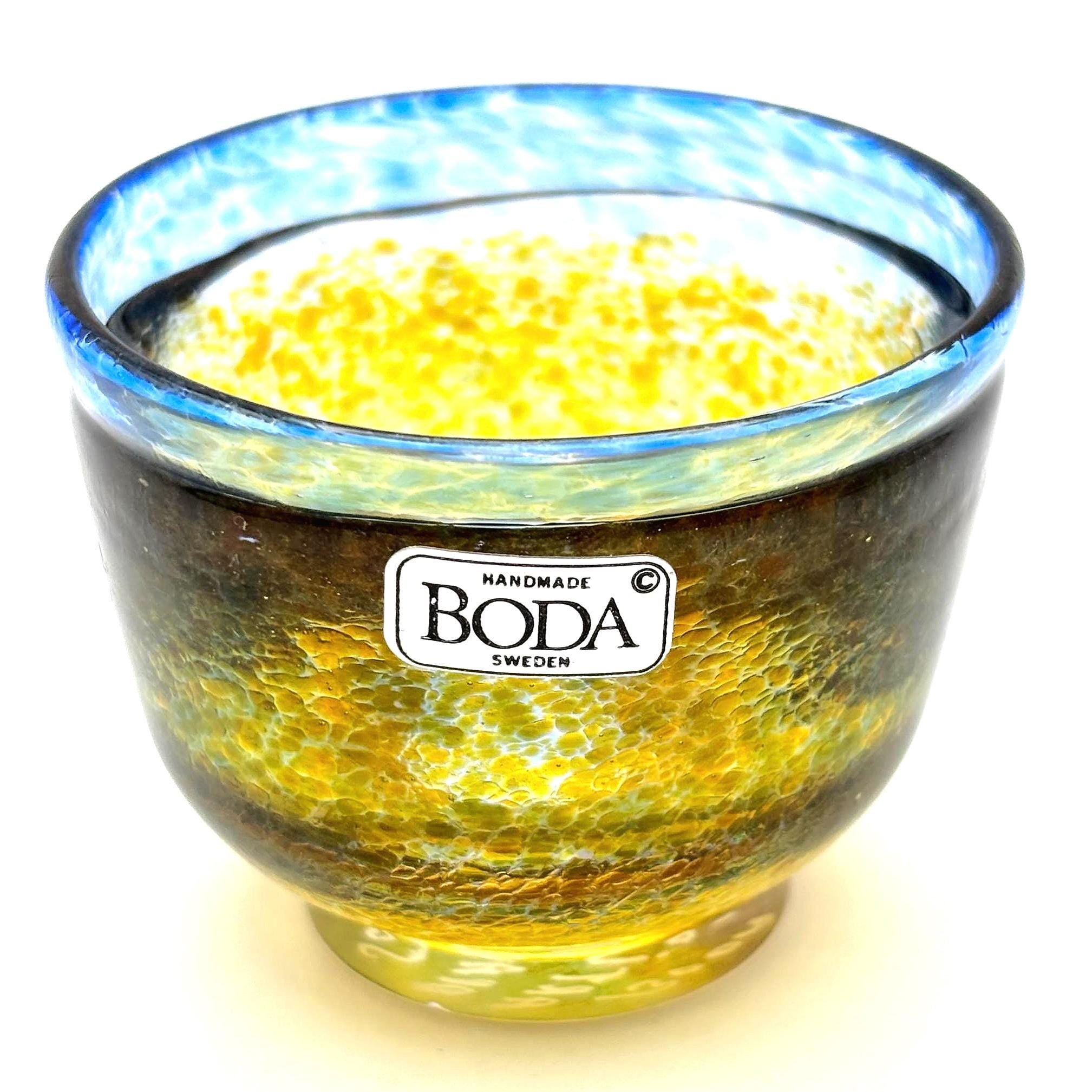 Kosta Boda, Artist Collection, Miniature Glass Bowl, Yellow/Blue | Swedish Glass Art Decor