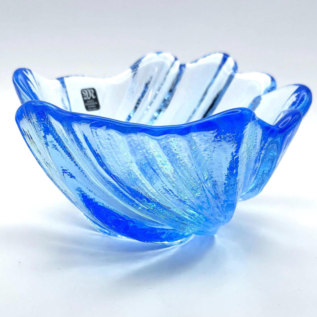 Mats Jonasson Målerås Blue Art Glass Swirl Bowl, Hand Signed Swedish Glass 15cm