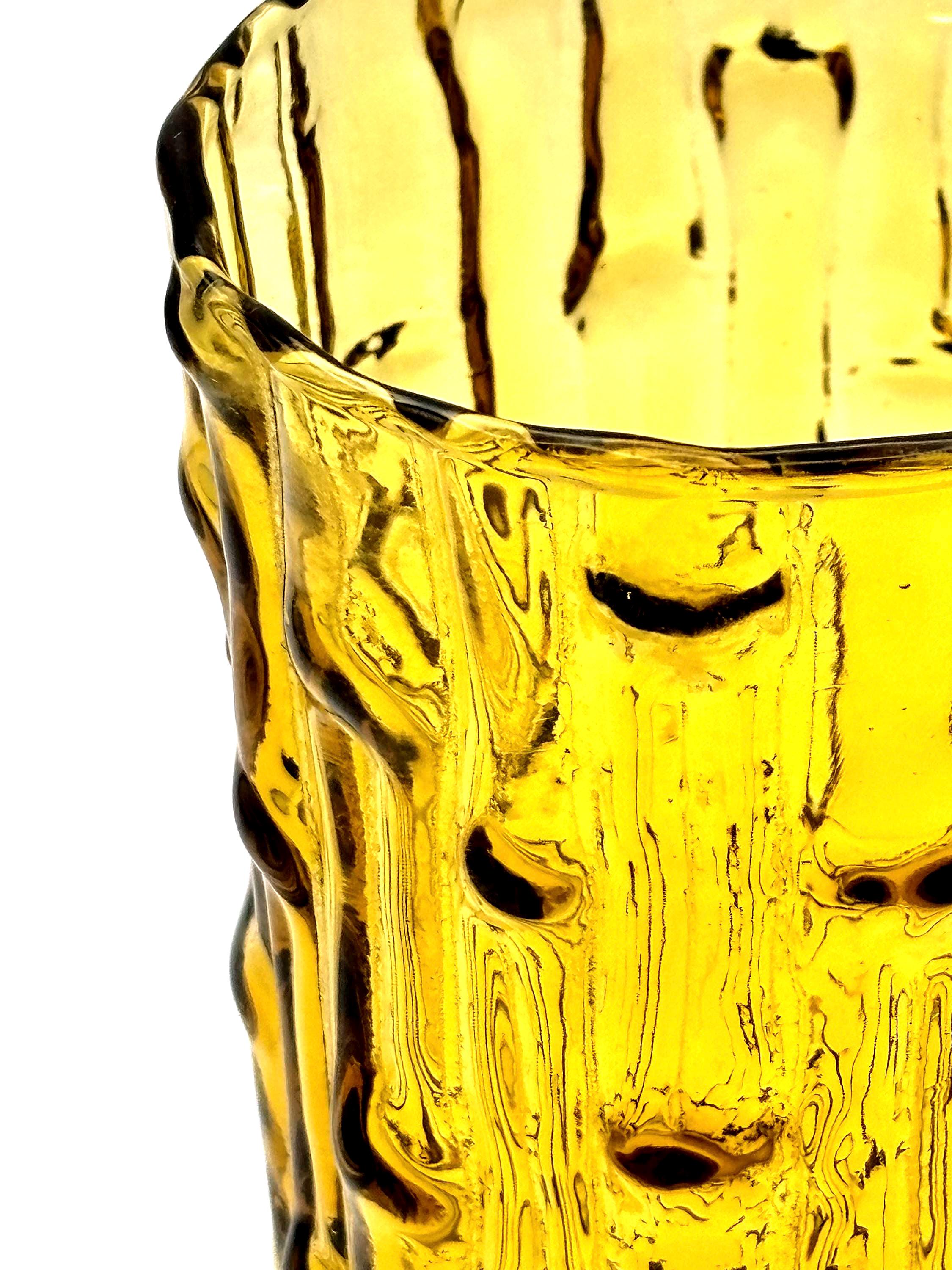 Vintage Bo Borgström, Sweden. Amber Textured Art Glass Vase, 14 cm