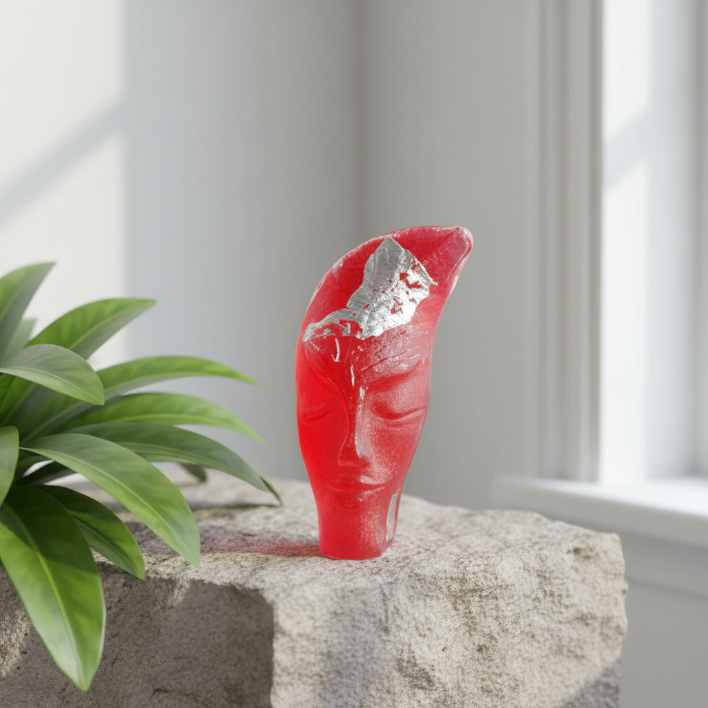 Vintage Magnor Frosted Glass Face Sculpture, Norwegian Art Glass
