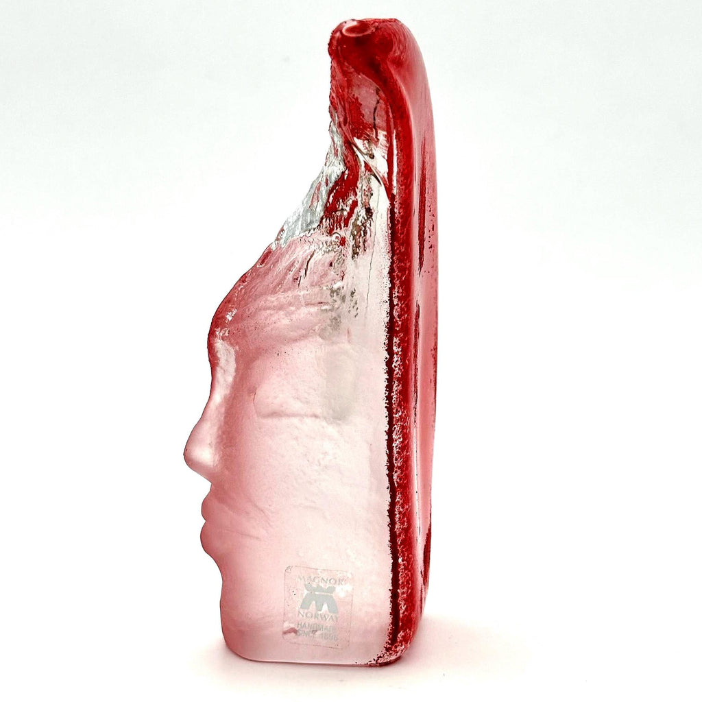 Vintage Magnor Frosted Glass Face Sculpture, Norwegian Art Glass