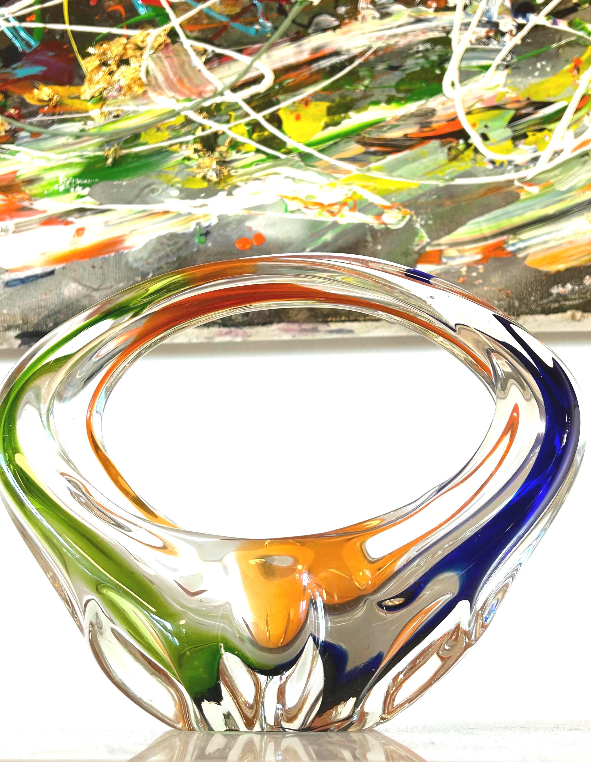 Vintage Bohemian Rhapsody Art Glass Bowl | Sculptural Crystal Centerpiece