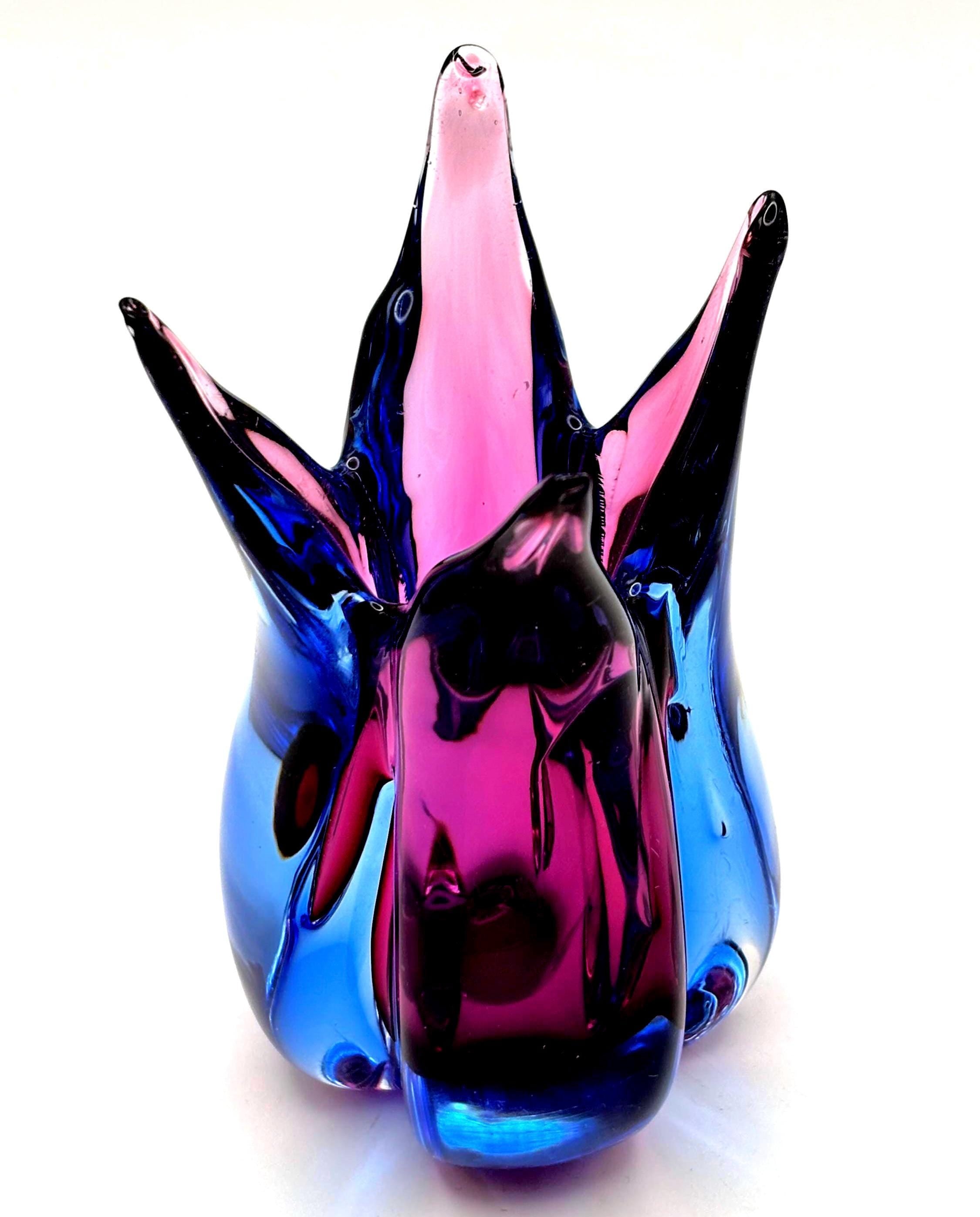 Murano Sommerso Glass Vase | Pink Blue Italian Art Glass Sculpture