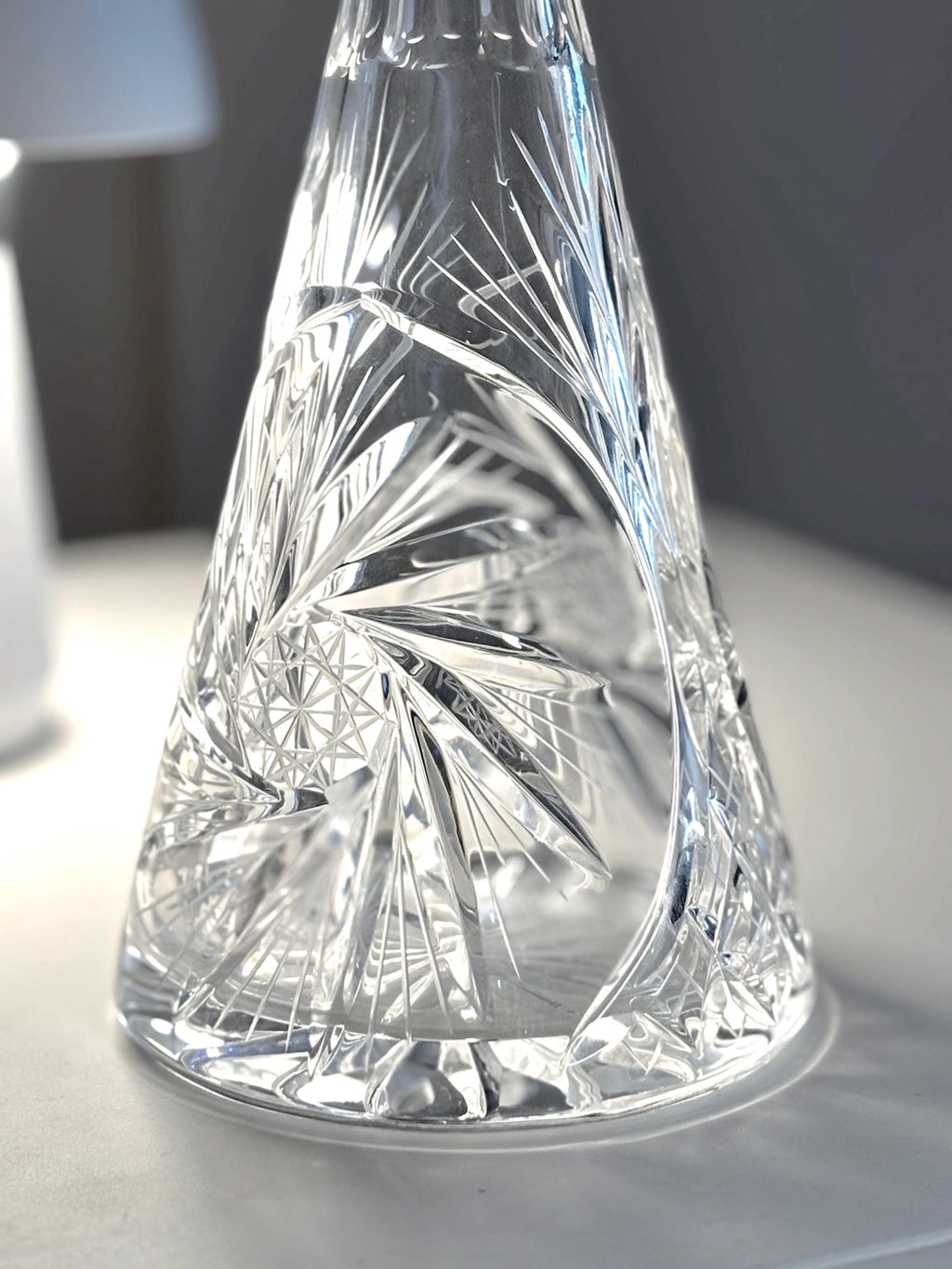 Bohemian Cut Crystal Decanter, Tall European Hand-Cut Glass Stoppered Bottle