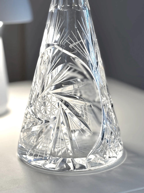 Bohemian Cut Crystal Decanter, Tall European Hand-Cut Glass Stoppered Bottle