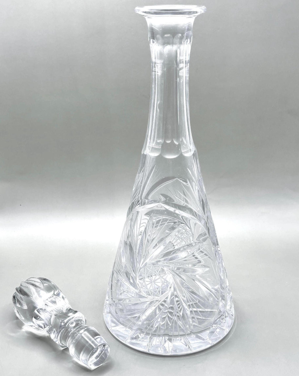 Bohemian Cut Crystal Decanter, Tall European Hand-Cut Glass Stoppered Bottle
