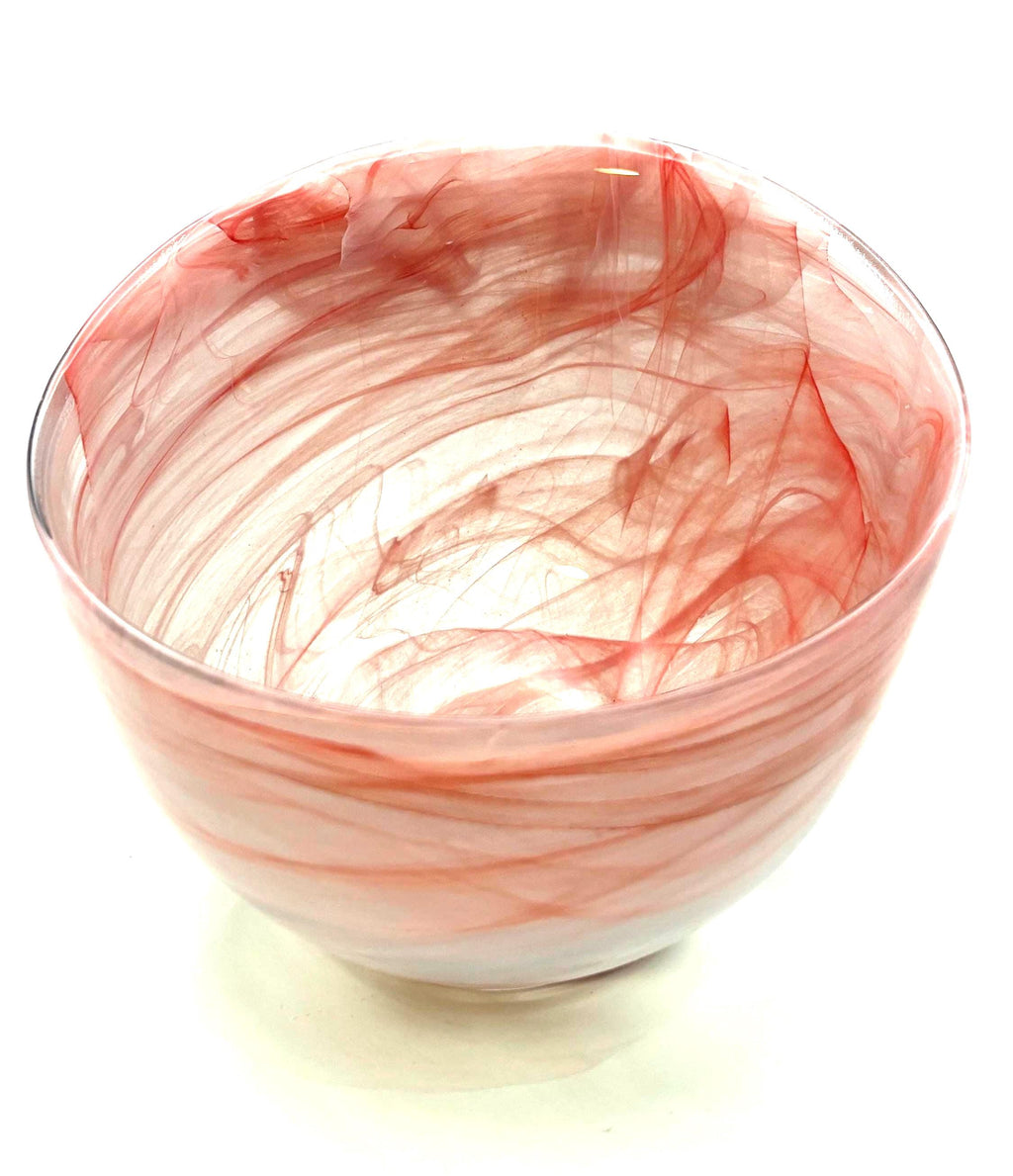Kosta Boda Art Glass Bowl, Blush Pink Swirl, Frosted Satin | Scandinavian Decor