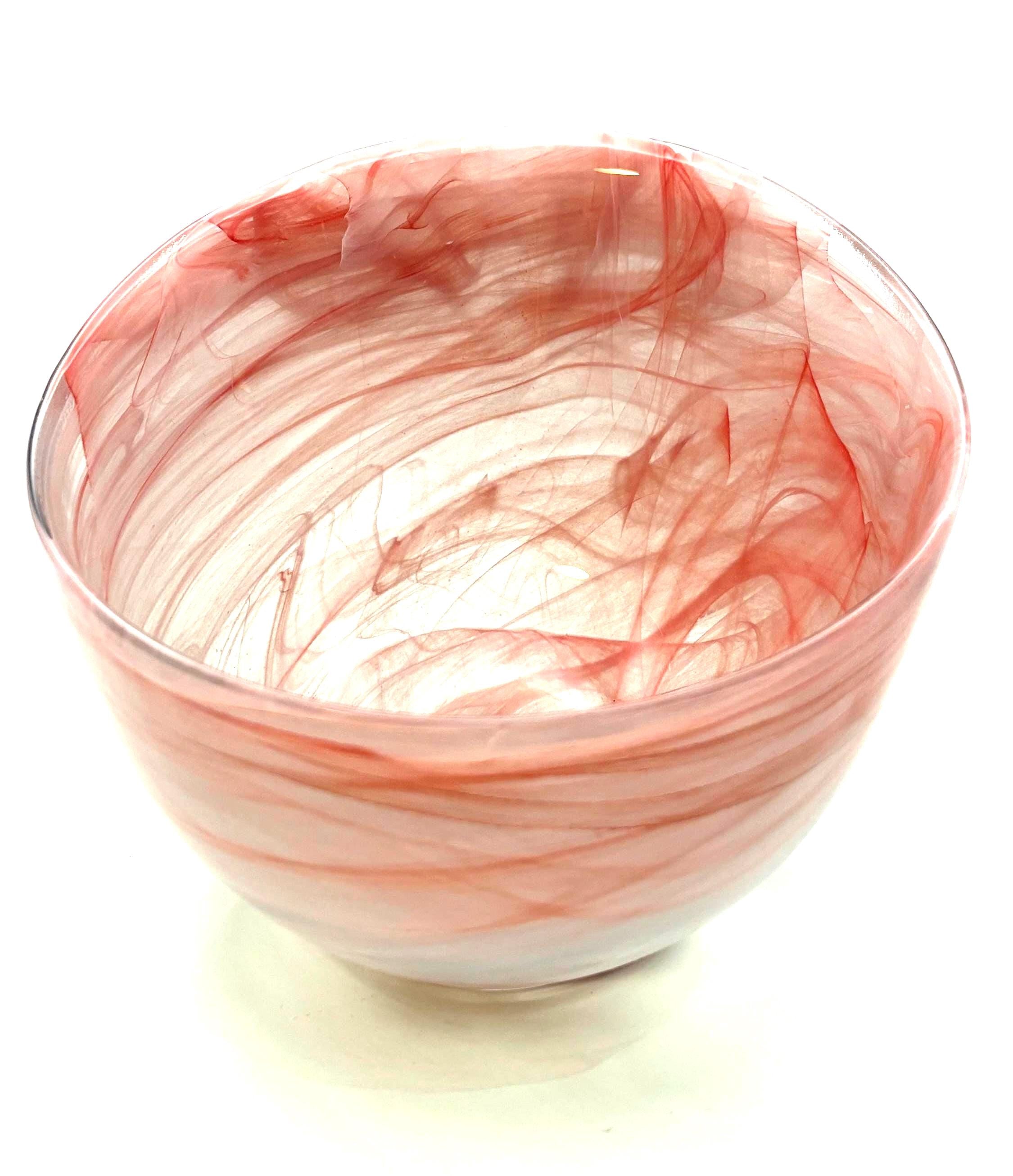 Kosta Boda Art Glass Bowl, Blush Pink Swirl, Frosted Satin | Scandinavian Decor