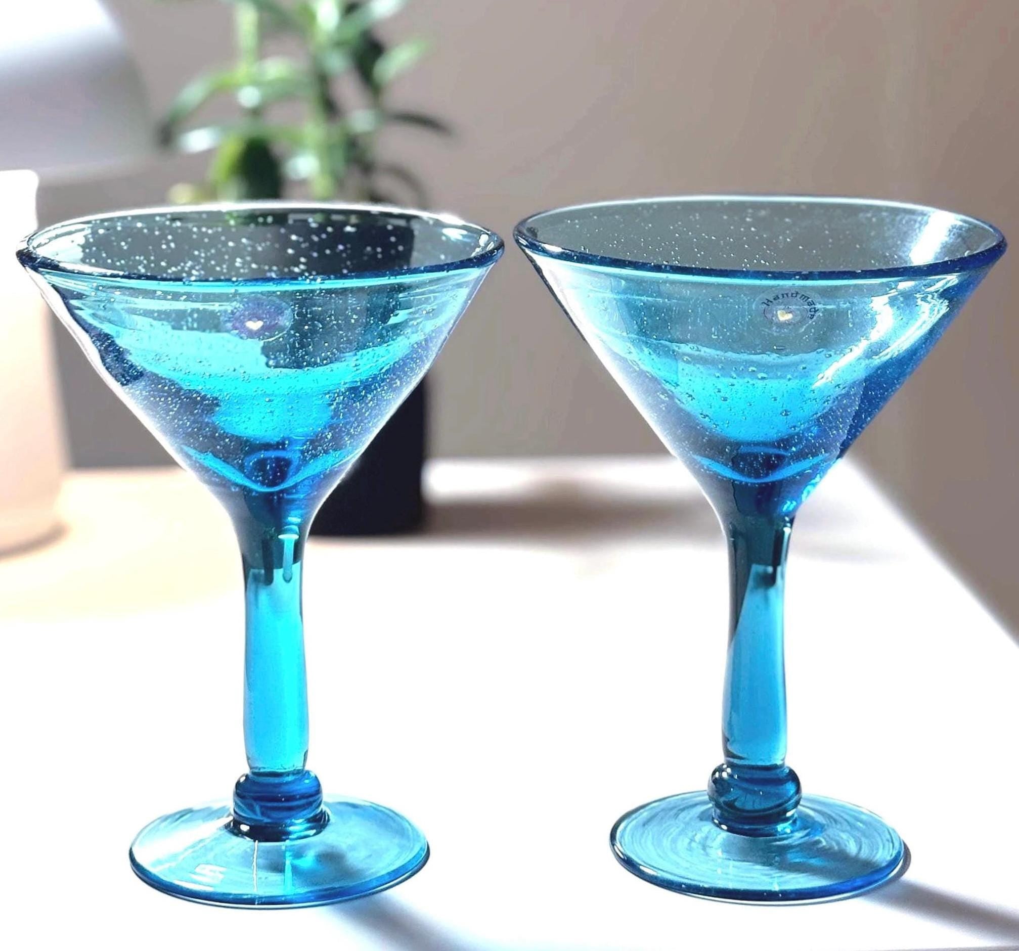Aphrodite Style, Cobalt Blue Cocktail/Martini Glasses, Bubble Glass