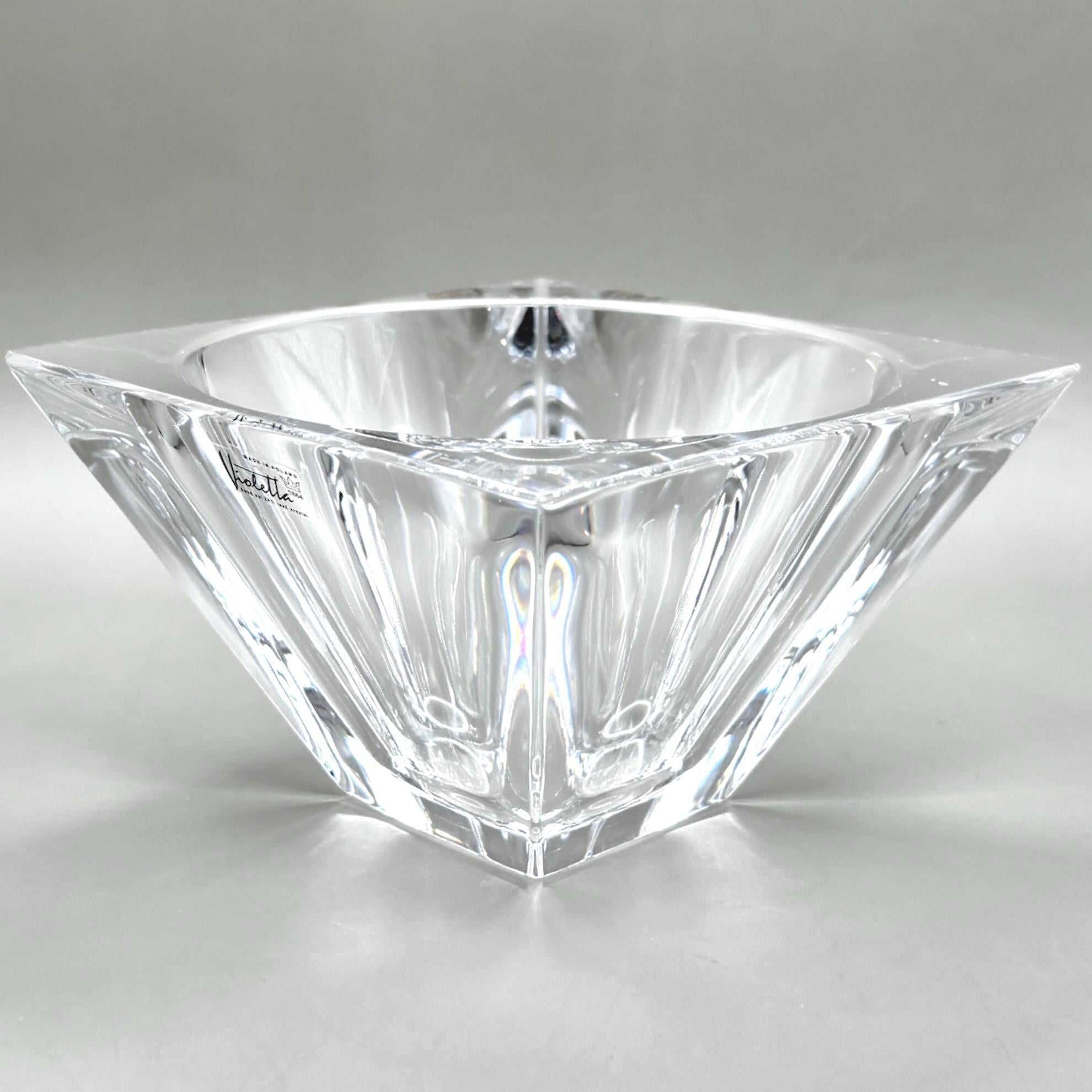 Violetta, Hand Cut Lead Crystal Bowl, Original Sticker Square Design | Polish Glass Art