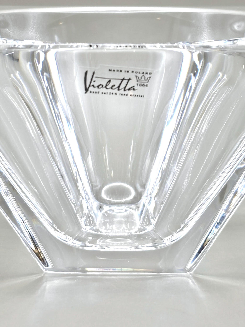 Violetta, Hand Cut Lead Crystal Bowl, Original Sticker Square Design | Polish Glass Art