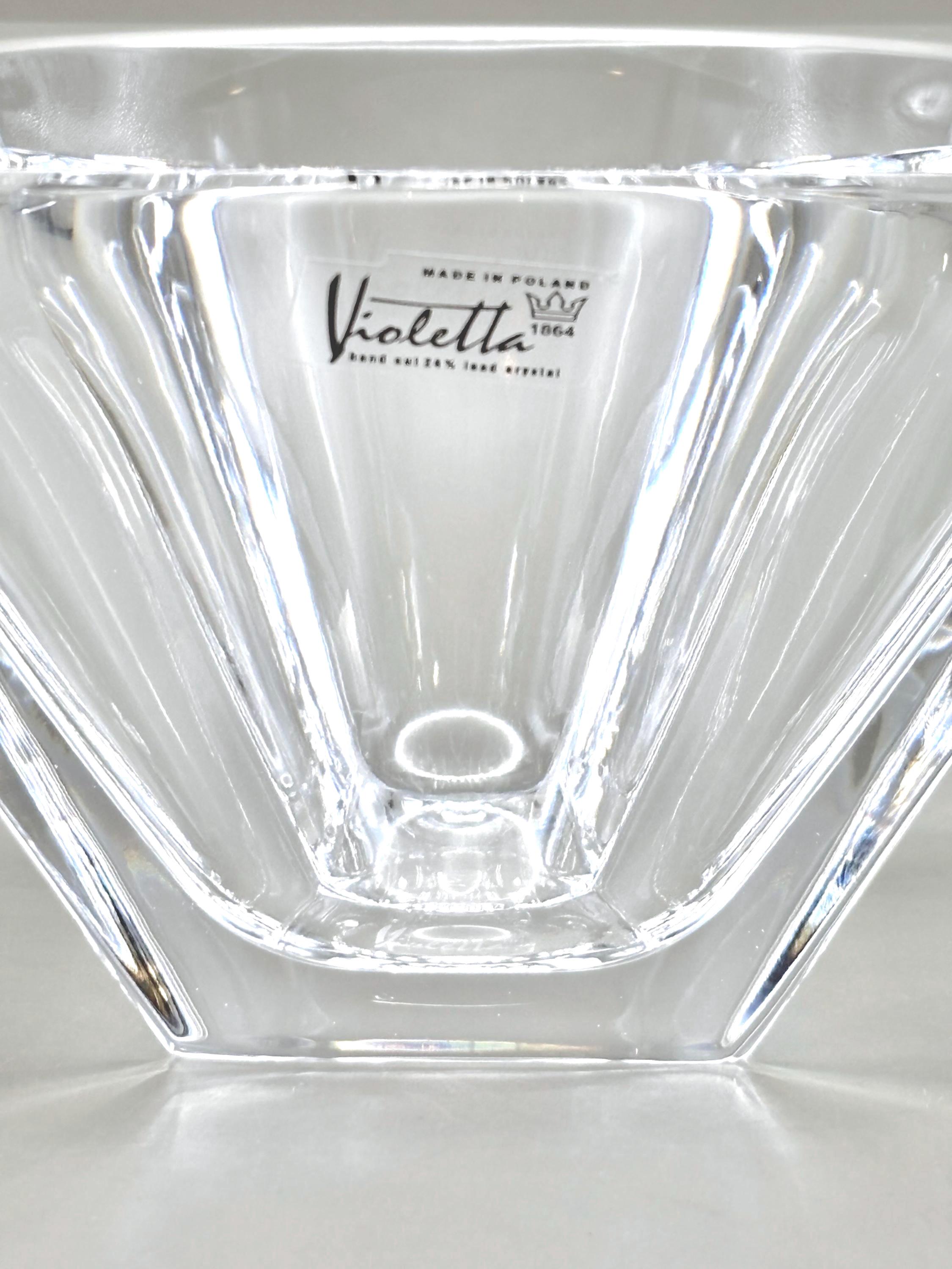 Violetta, Hand Cut Lead Crystal Bowl, Original Sticker Square Design | Polish Glass Art