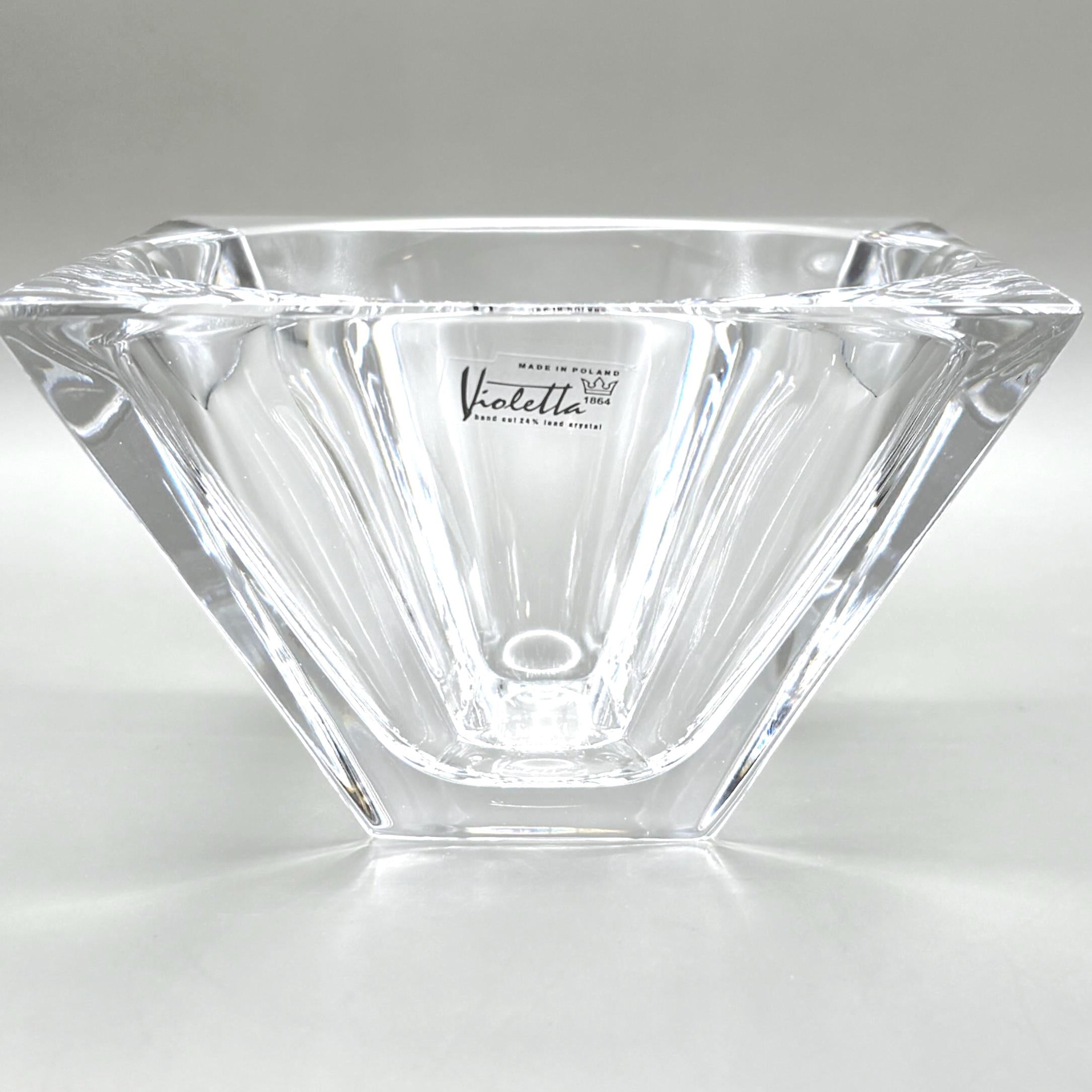 Violetta, Hand Cut Lead Crystal Bowl, Original Sticker Square Design | Polish Glass Art