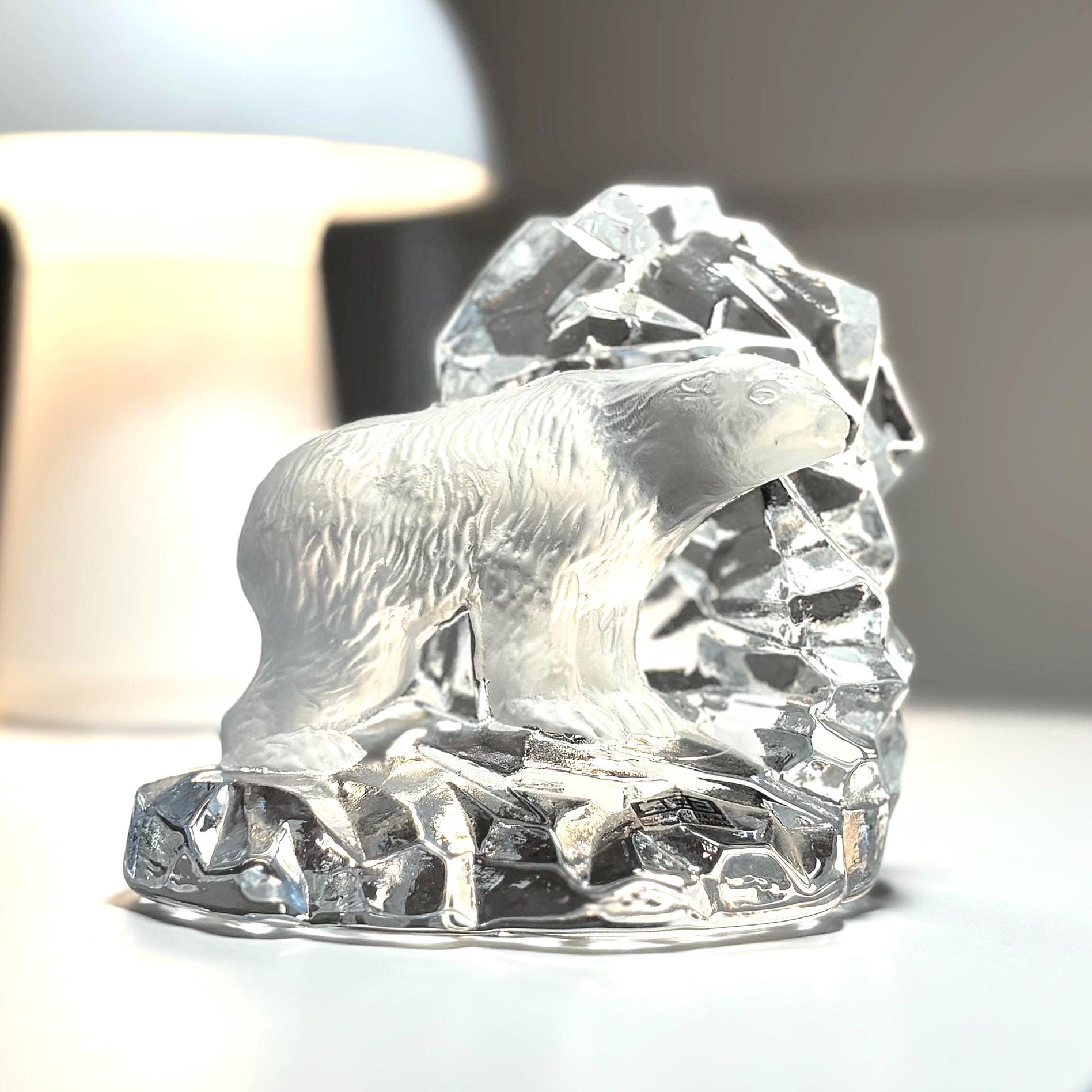 Kosta Boda SEA Glasbruk Crystal Polar Bear Figurine | Swedish Mid-Century Modern Iceberg Decor