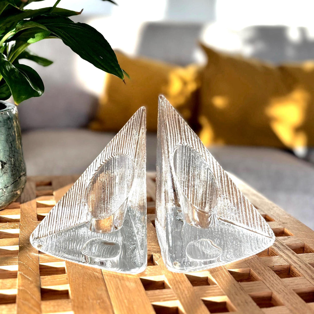 NBRO, Sweden. Scandinavian Crystal Candle Holders  Sculptural Design