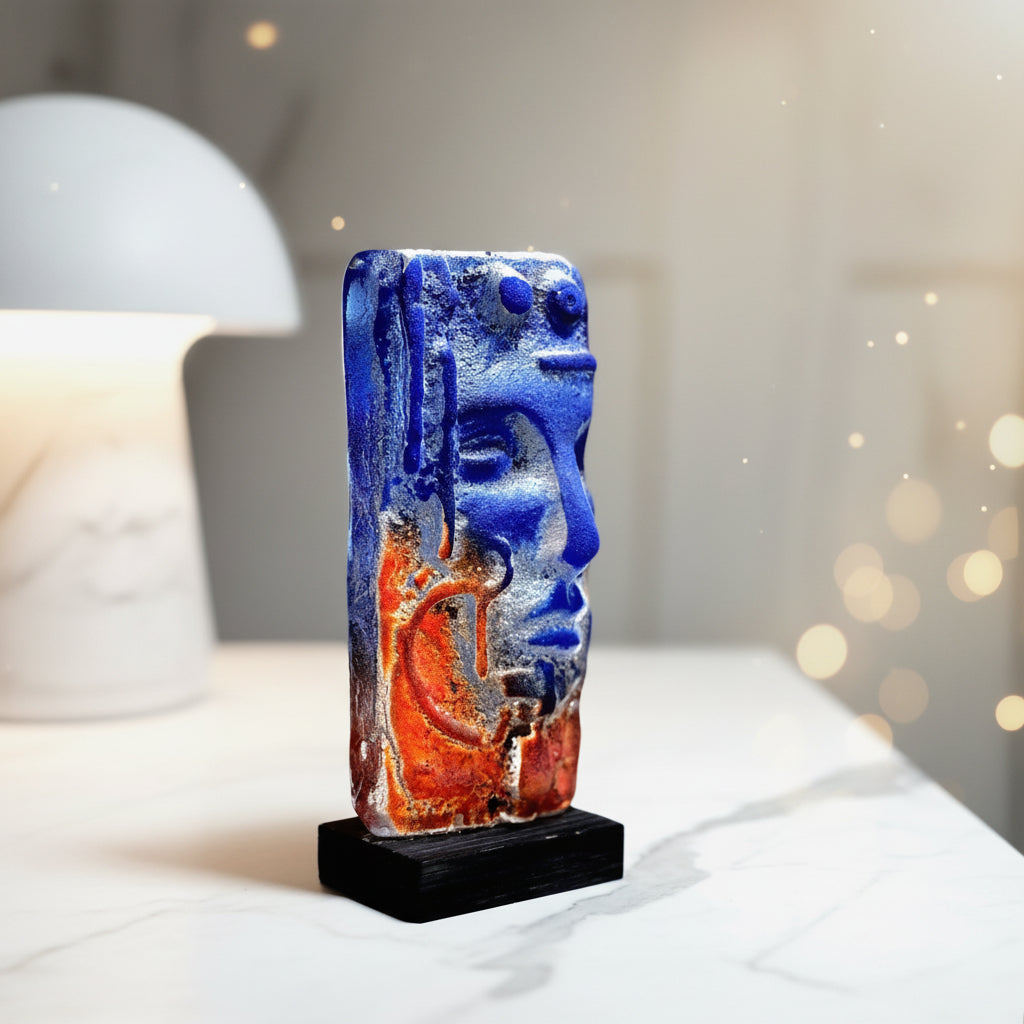 Björn Ekegren, Signed Glass Face skulpture | Mid Century Modern Scandinavian