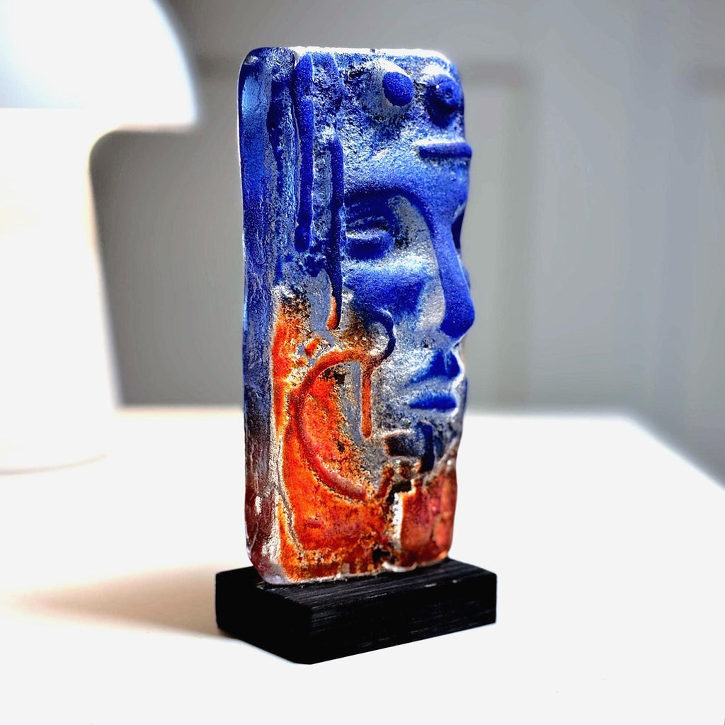 Björn Ekegren, Rare Signed Glass Face skulpture | Mid Century Modern Scandinavian