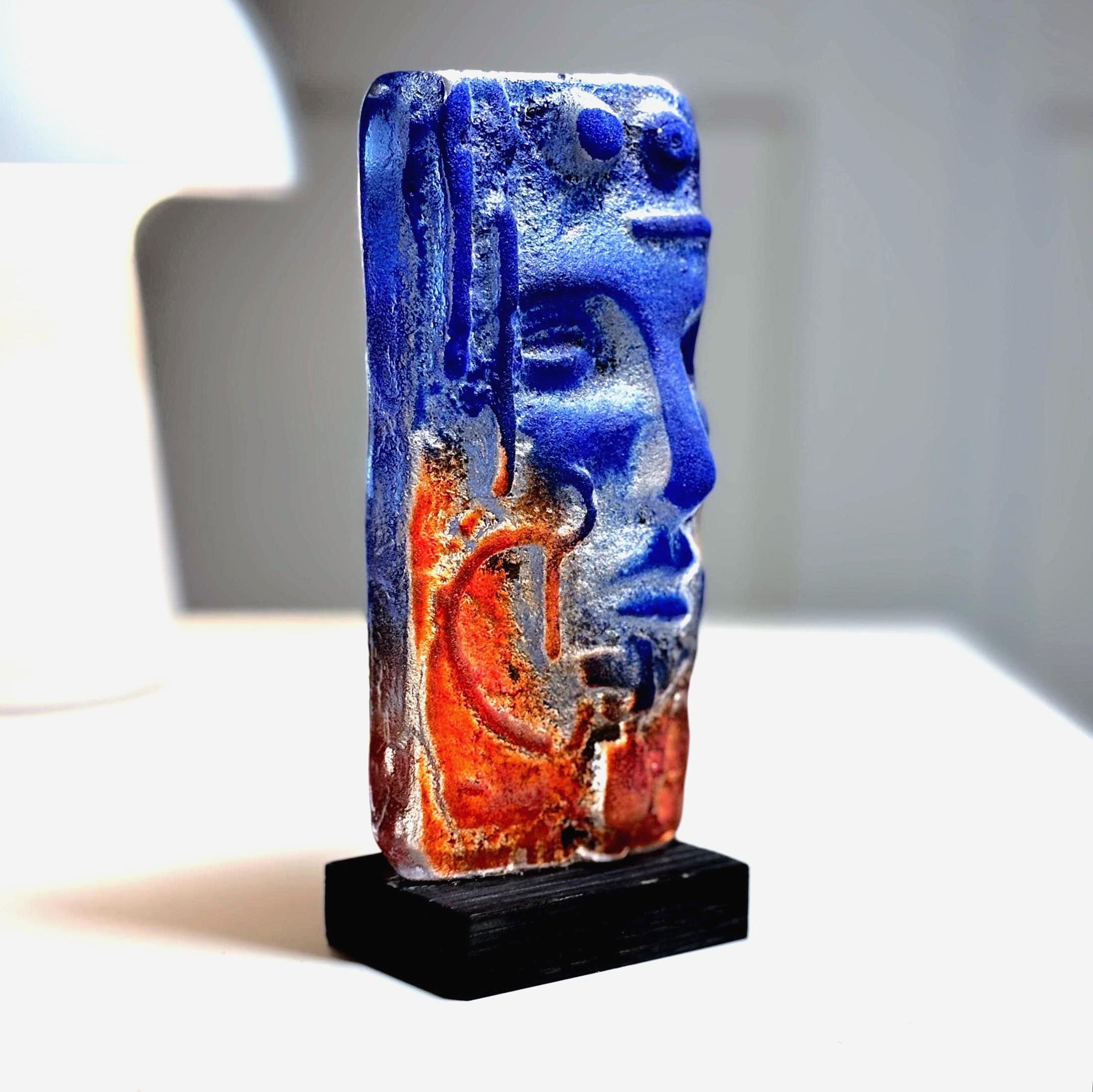 Björn Ekegren, Rare Signed Glass Face skulpture | Mid Century Modern Scandinavian