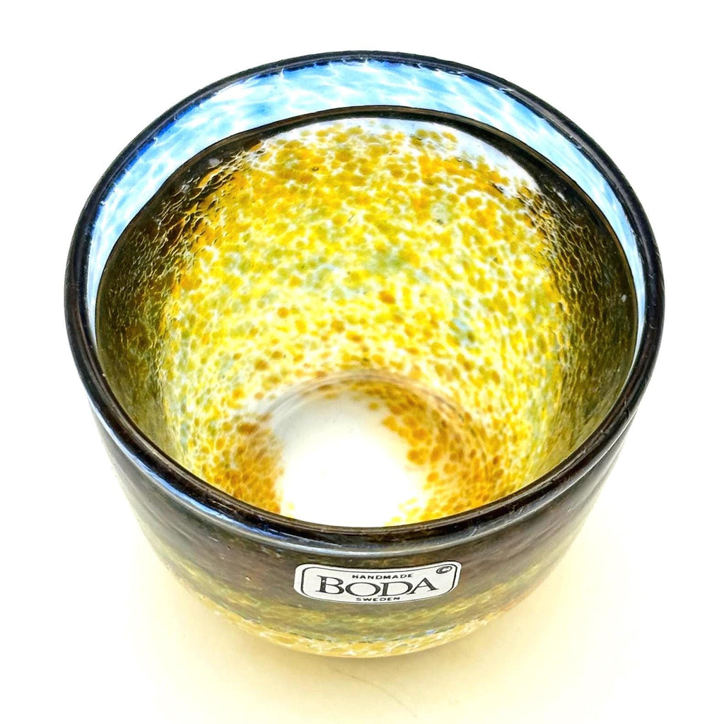 Kosta Boda, Artist Collection, Miniature Glass Bowl, Yellow/Blue | Swedish Glass Art Decor