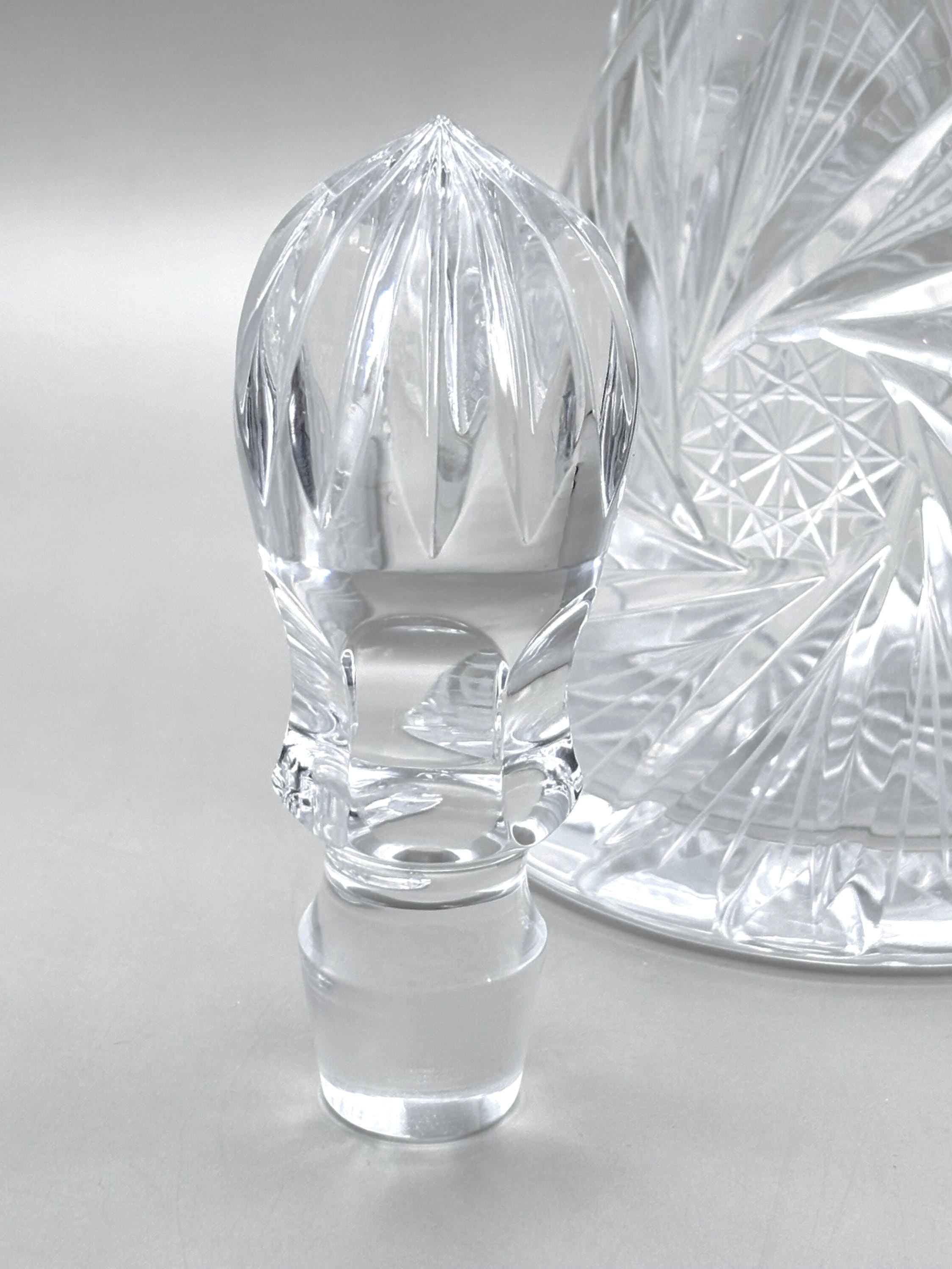 Bohemian Cut Crystal Decanter, Tall European Hand-Cut Glass Stoppered Bottle