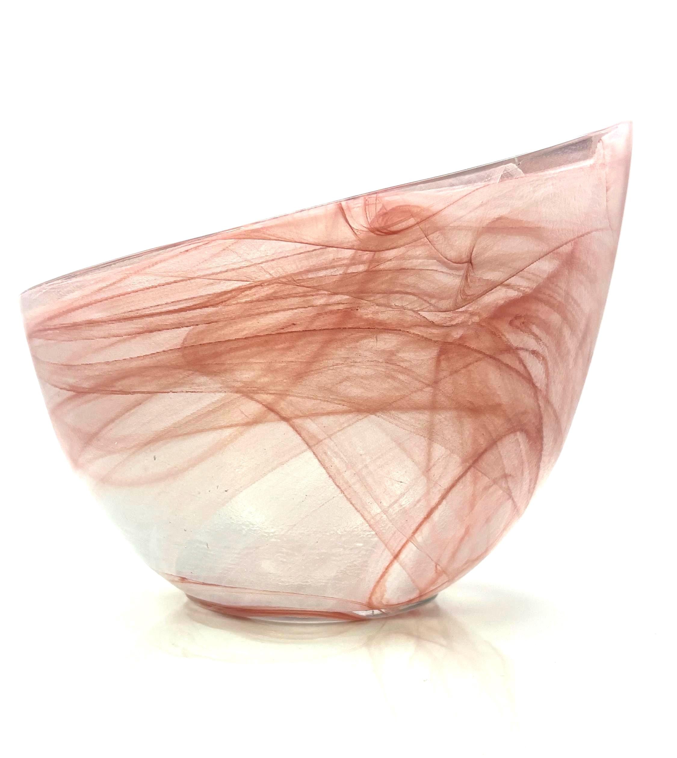 Kosta Boda Art Glass Bowl, Blush Pink Swirl, Frosted Satin | Scandinavian Decor