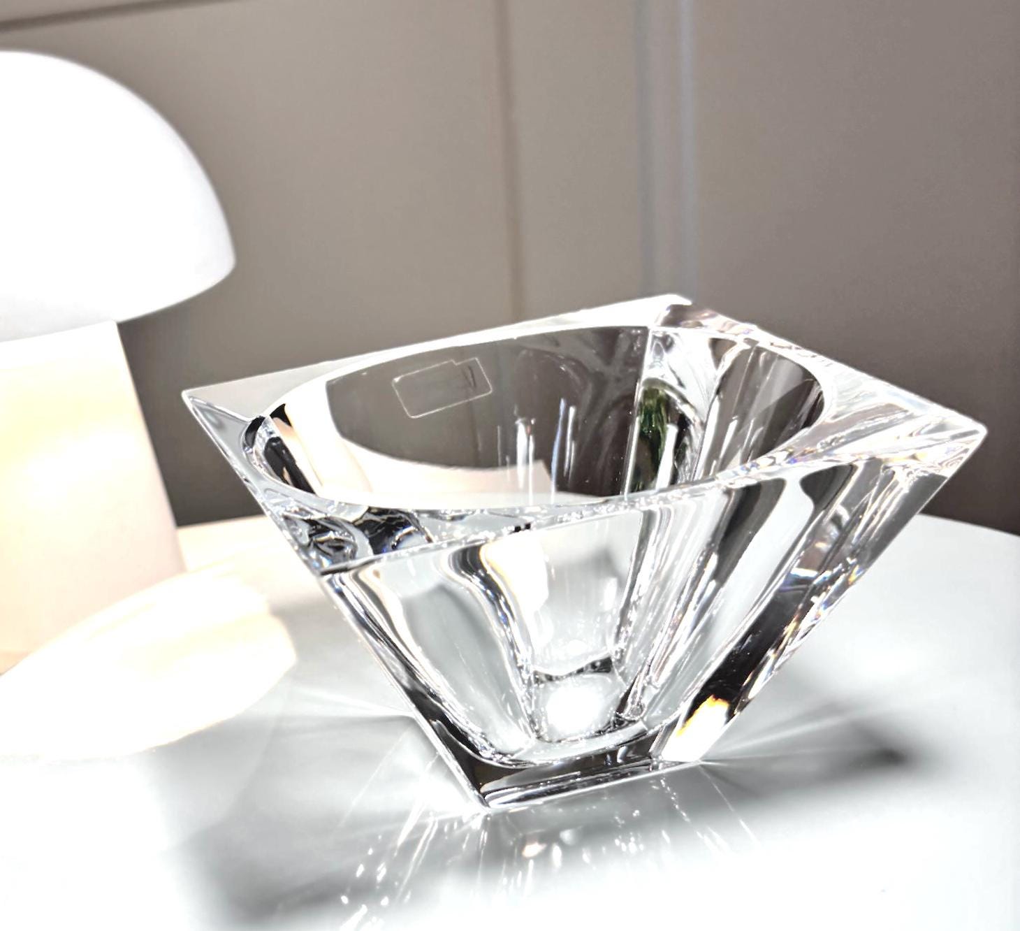Violetta, Hand Cut Lead Crystal Bowl, Original Sticker Square Design | Polish Glass Art