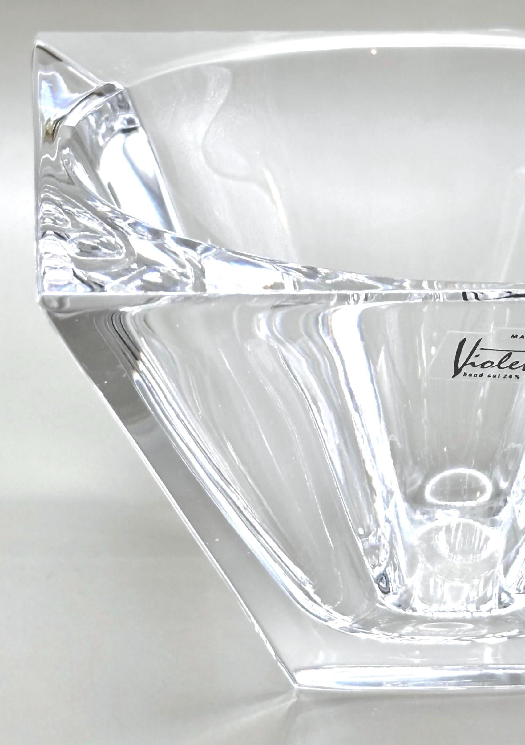 Violetta, Hand Cut Lead Crystal Bowl, Original Sticker Square Design | Polish Glass Art