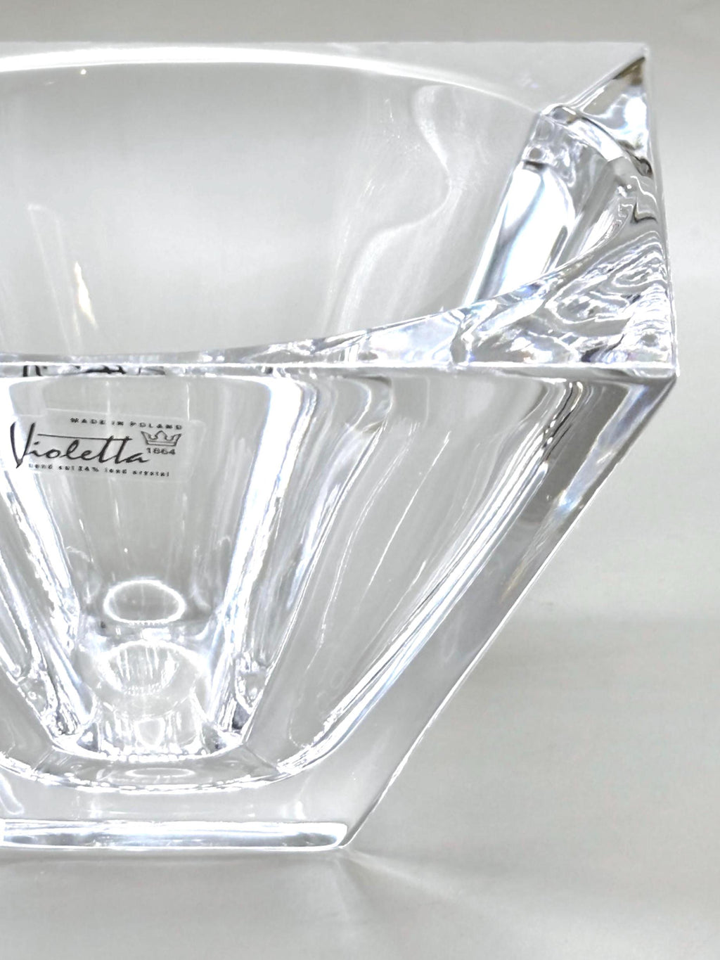 Violetta, Hand Cut Lead Crystal Bowl, Original Sticker Square Design | Polish Glass Art