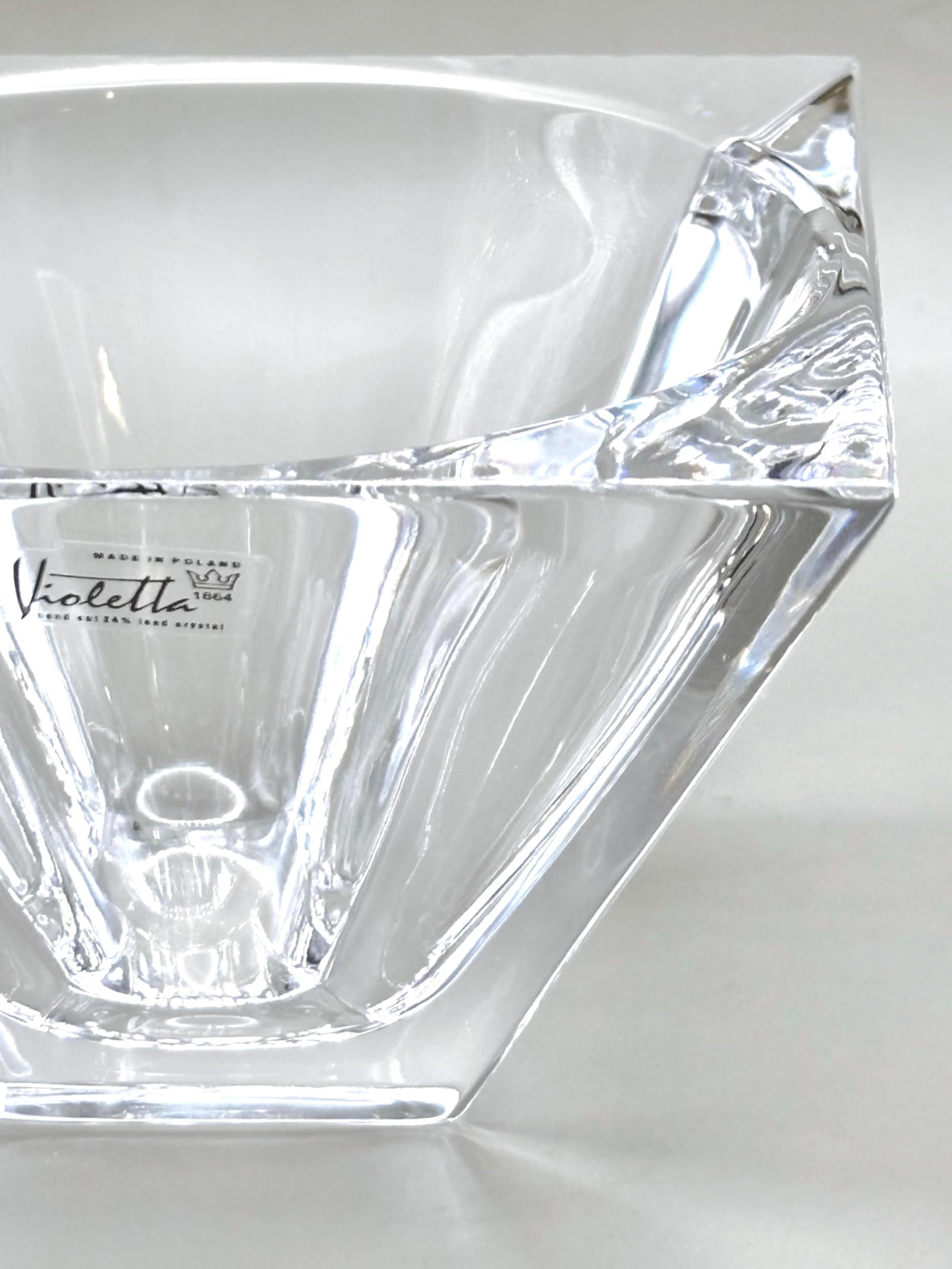Violetta, Hand Cut Lead Crystal Bowl, Original Sticker Square Design | Polish Glass Art