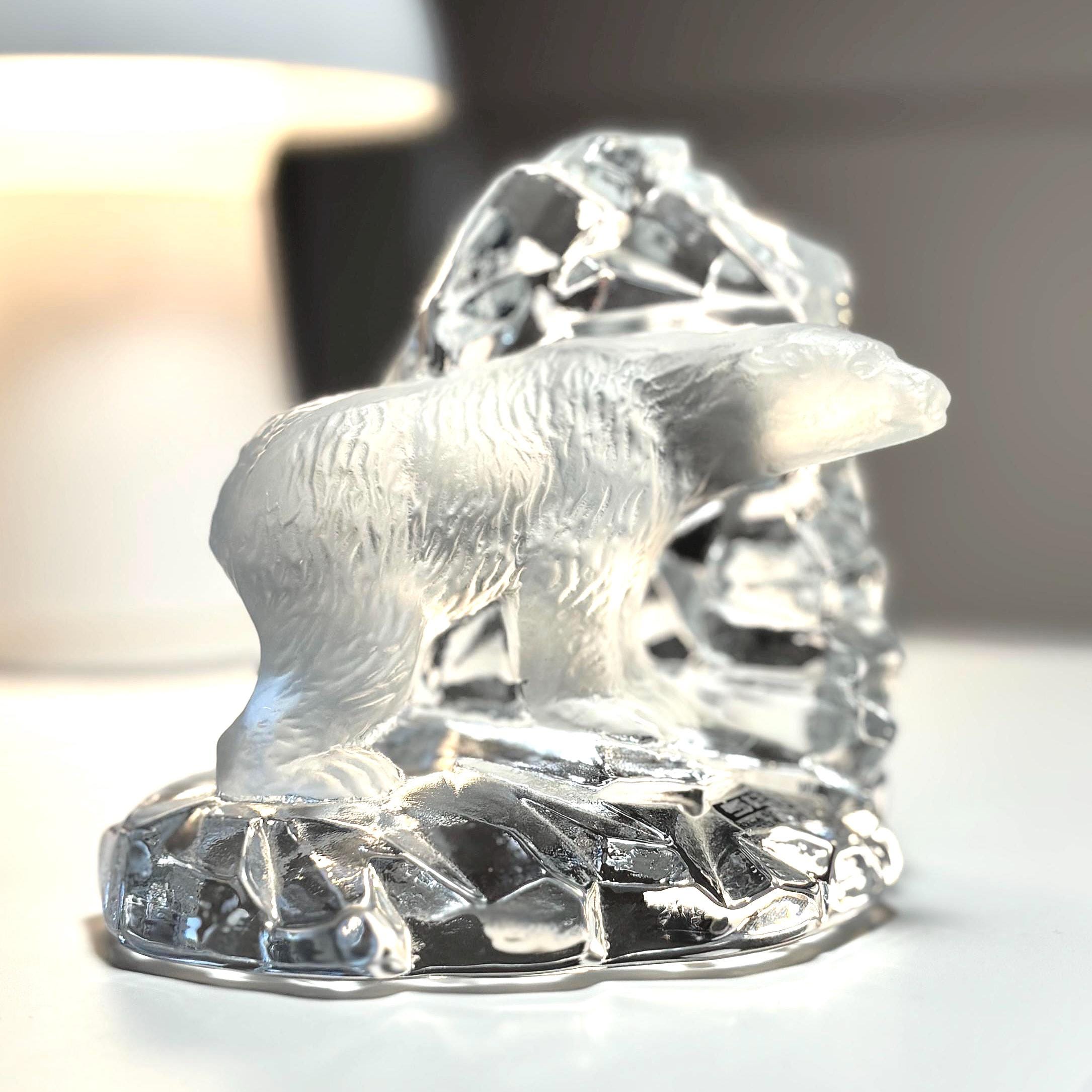Kosta Boda SEA Glasbruk Crystal Polar Bear Figurine | Swedish Mid-Century Modern Iceberg Decor