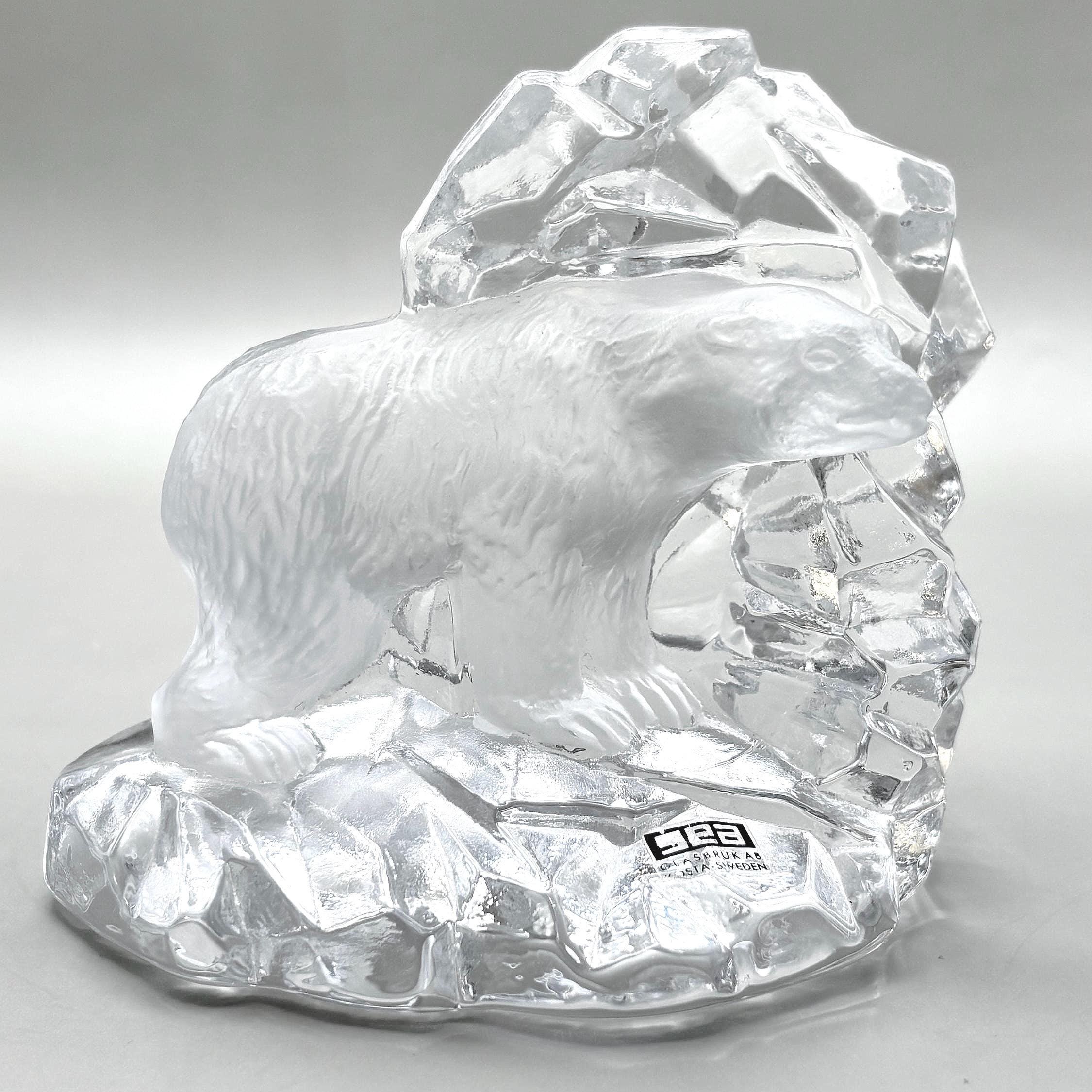 Kosta Boda SEA Glasbruk Crystal Polar Bear Figurine | Swedish Mid-Century Modern Iceberg Decor