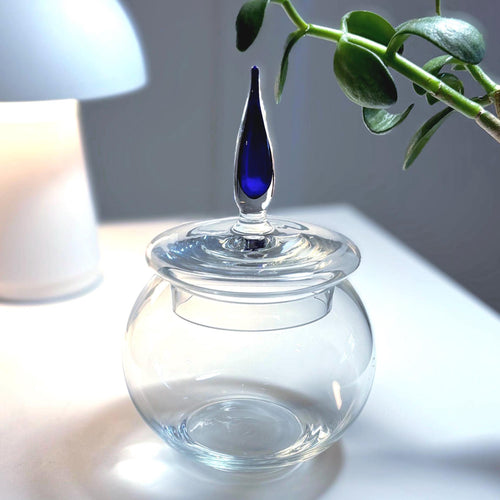 Cristal d’Arques, Exclusive Crystal Bonbonnière with Blue Finial Lid | Luxury French Crystal