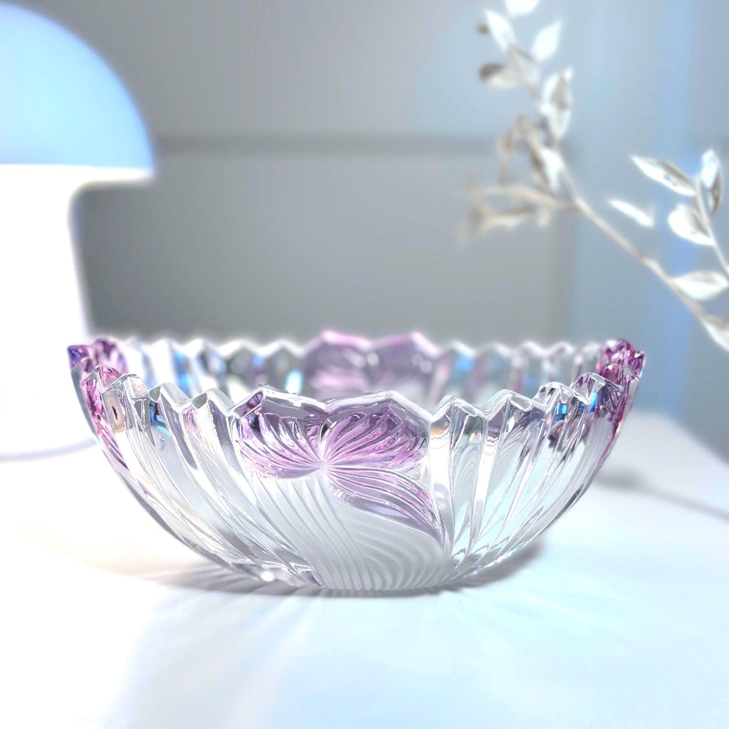 Anna Hütte Cut Crystal Bowl, Lilac Purple, Mid Century German Design
