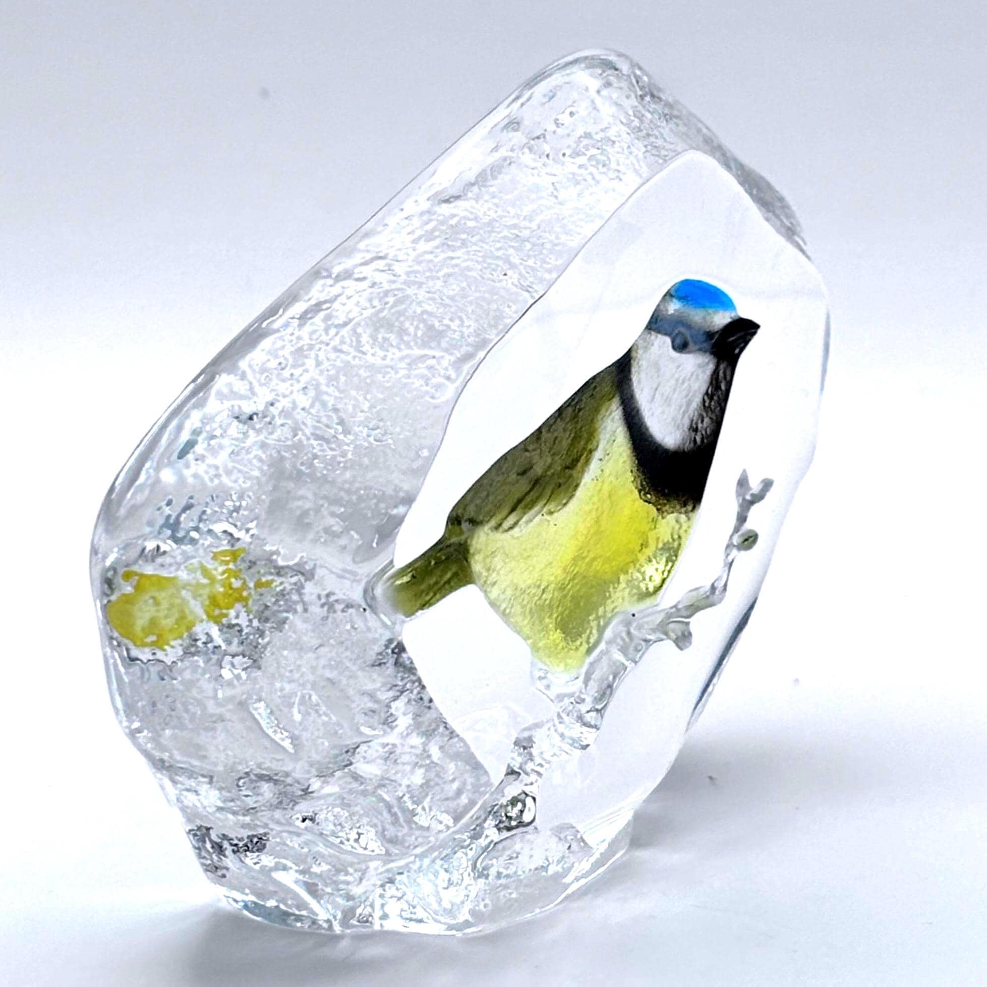 Mats Jonasson, Målerås, Crystal Blue Tit Bird Sculpture, Signed | Scandinavian Luxury Decor