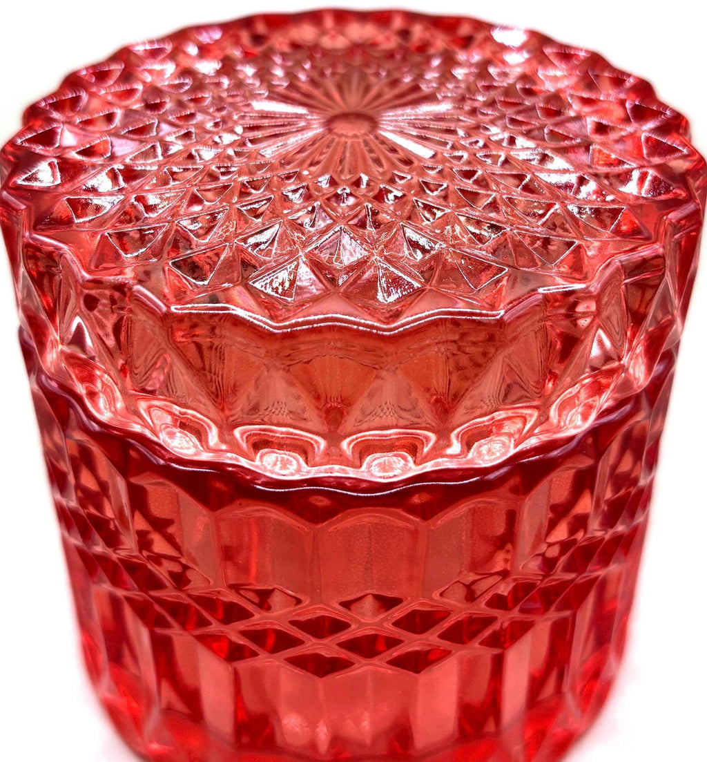 Bohemian Ruby Red Crystal Jewelry Box, Geometric Cut Glass Trinket Container