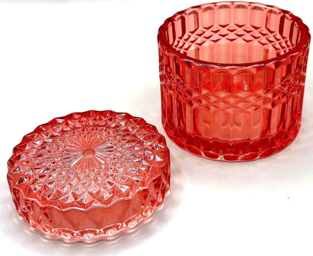 Bohemian Ruby Red Crystal Jewelry Box, Geometric Cut Glass Trinket Container