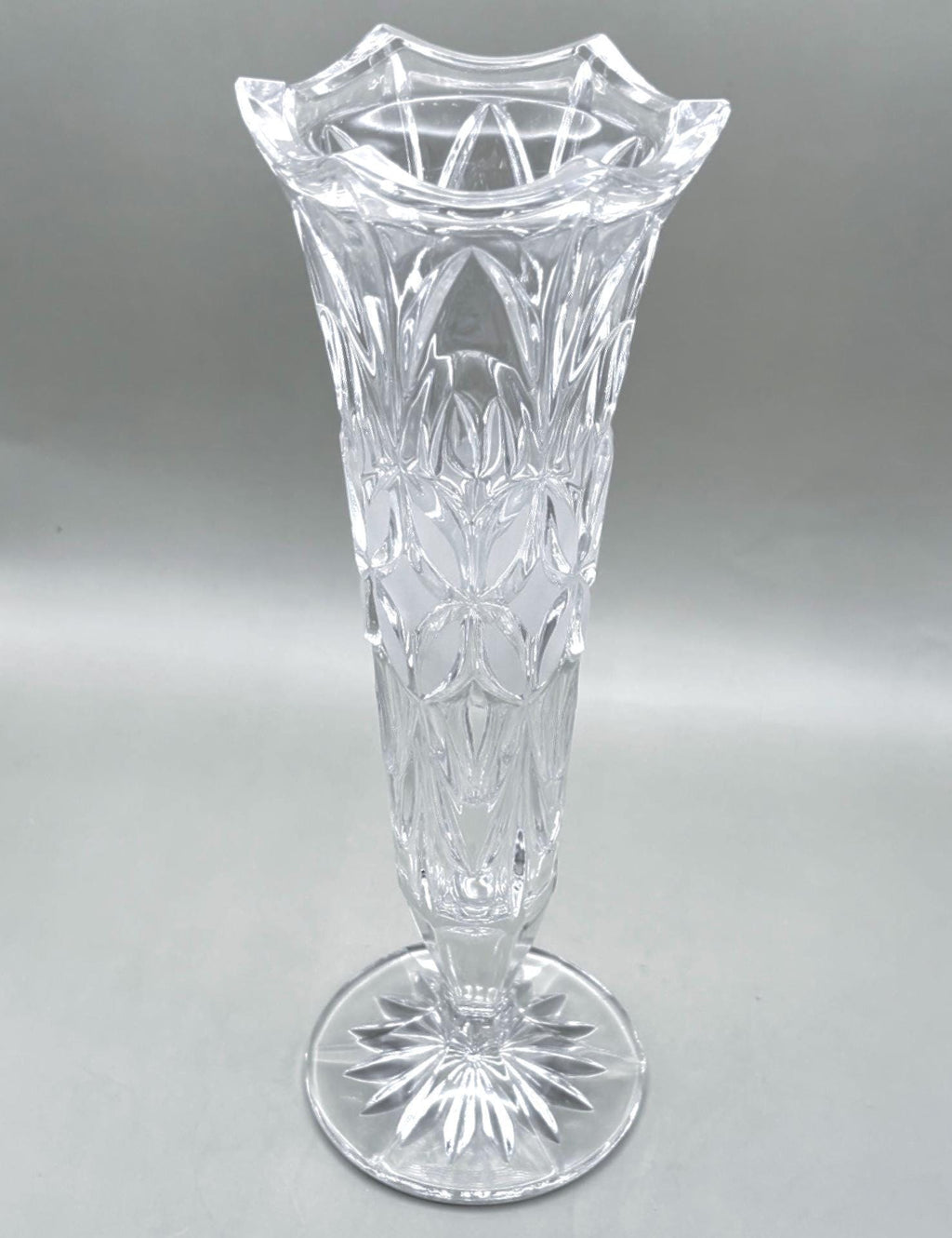 Bohemian Cut Crystal Bud Vase, Tall Geometric Floral Decoration 24cm
