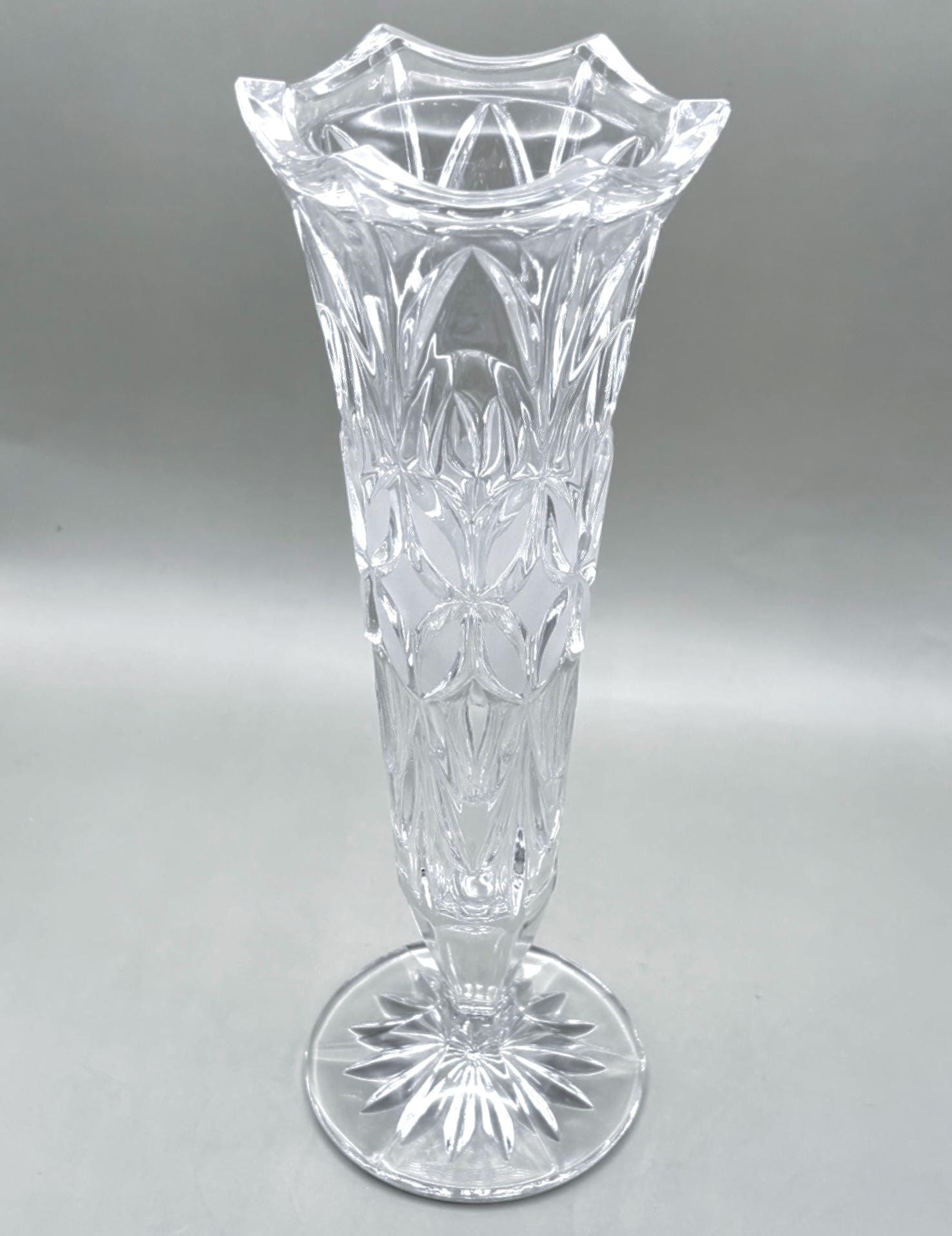 Bohemian Cut Crystal Bud Vase, Tall Geometric Floral Decoration 24cm