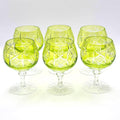Set of 6 Bohemian Cut Crystal Cordial Glasses, Lime Green Barware (11.5 cm)