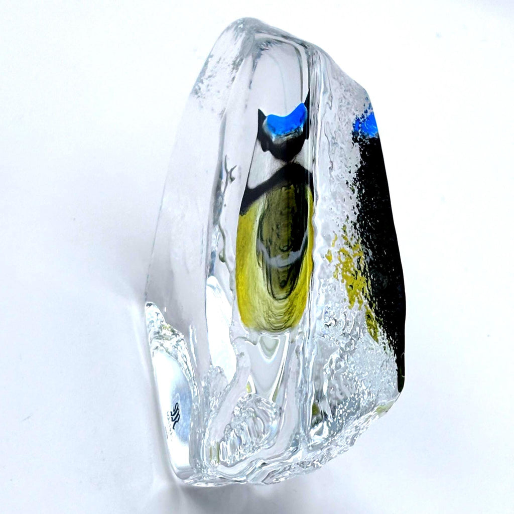 Mats Jonasson, Målerås, Crystal Blue Tit Bird Sculpture, Signed | Scandinavian Luxury Decor