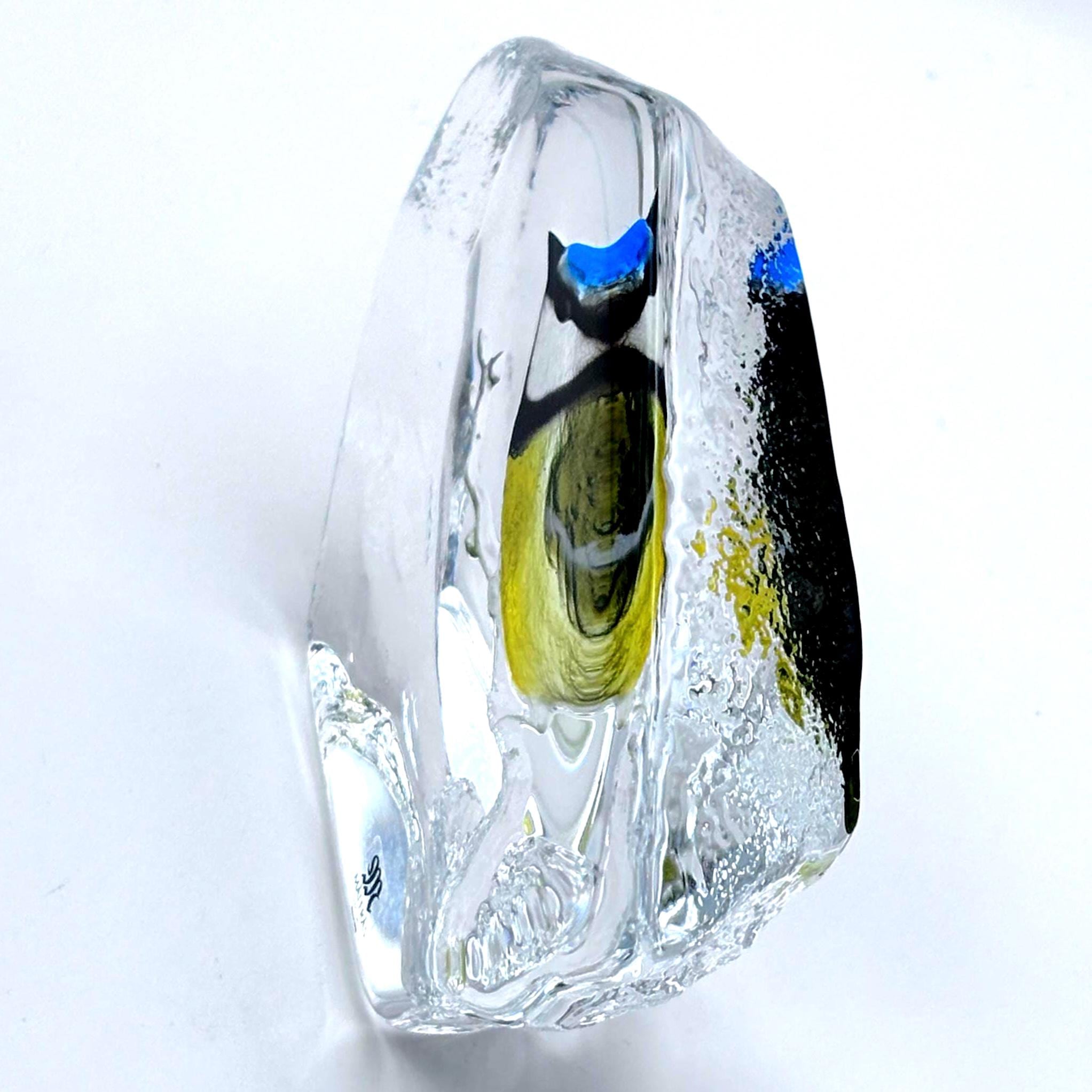 Mats Jonasson, Målerås, Crystal Blue Tit Bird Sculpture, Signed | Scandinavian Luxury Decor