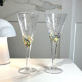 BIOT Champagne Flutes, Handblown SIGNED Bubble Glass, Multicolored Inclusions Barware