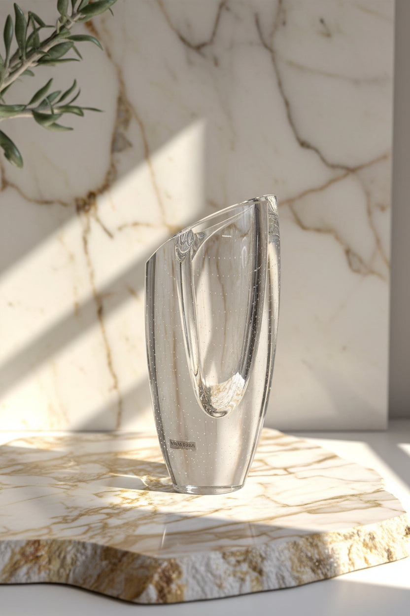 Kosta Boda Crystal Vase | Göran Wärff Signed Scandinavian Art Glass Sculpture